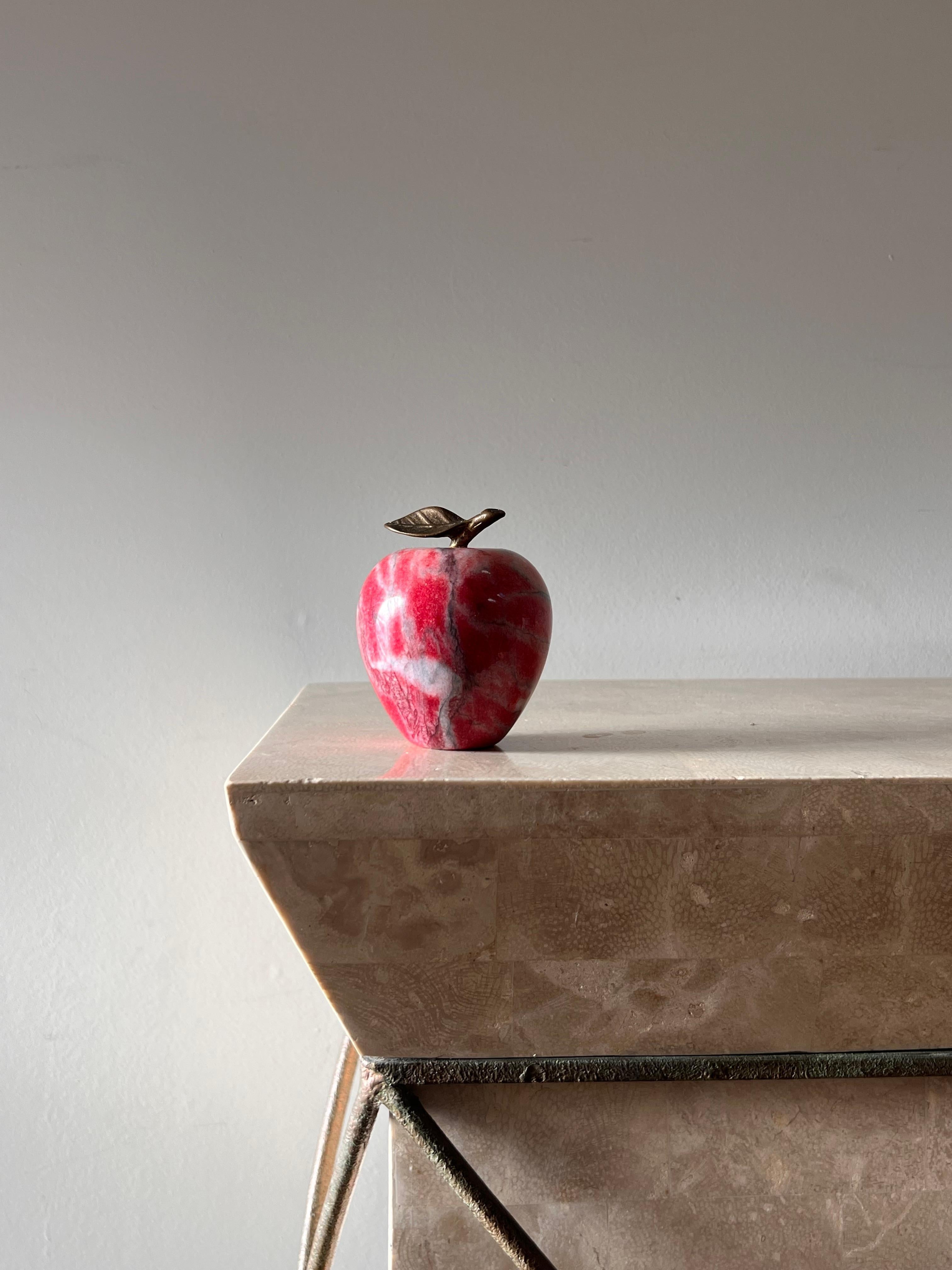 Vintage Italian Marble Apple Paperweight with Bronze Stem, 1960s 4