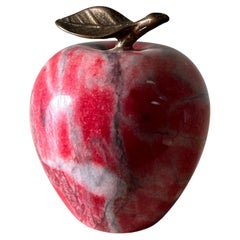 Vintage Italian Marble Apple Paperweight with Bronze Stem, 1960s