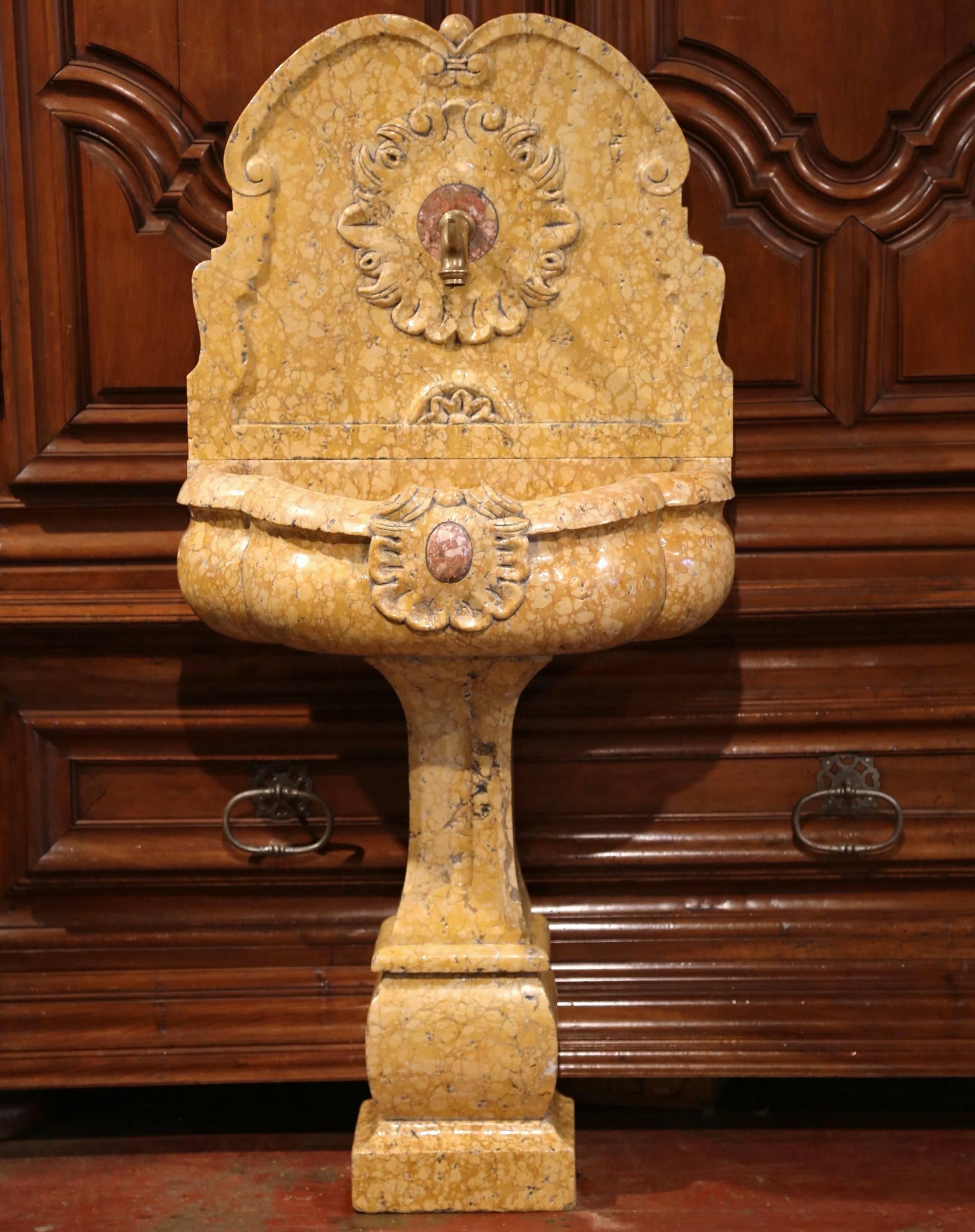 Vintage Italian Marble Carved Three-Piece Fountain with Brass Spout In Excellent Condition In Dallas, TX