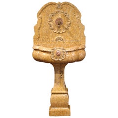 Vintage Italian Marble Carved Three-Piece Fountain with Brass Spout