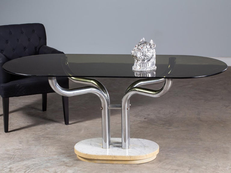 Vintage Italian Marble Chrome Base Glass Top Dining ...