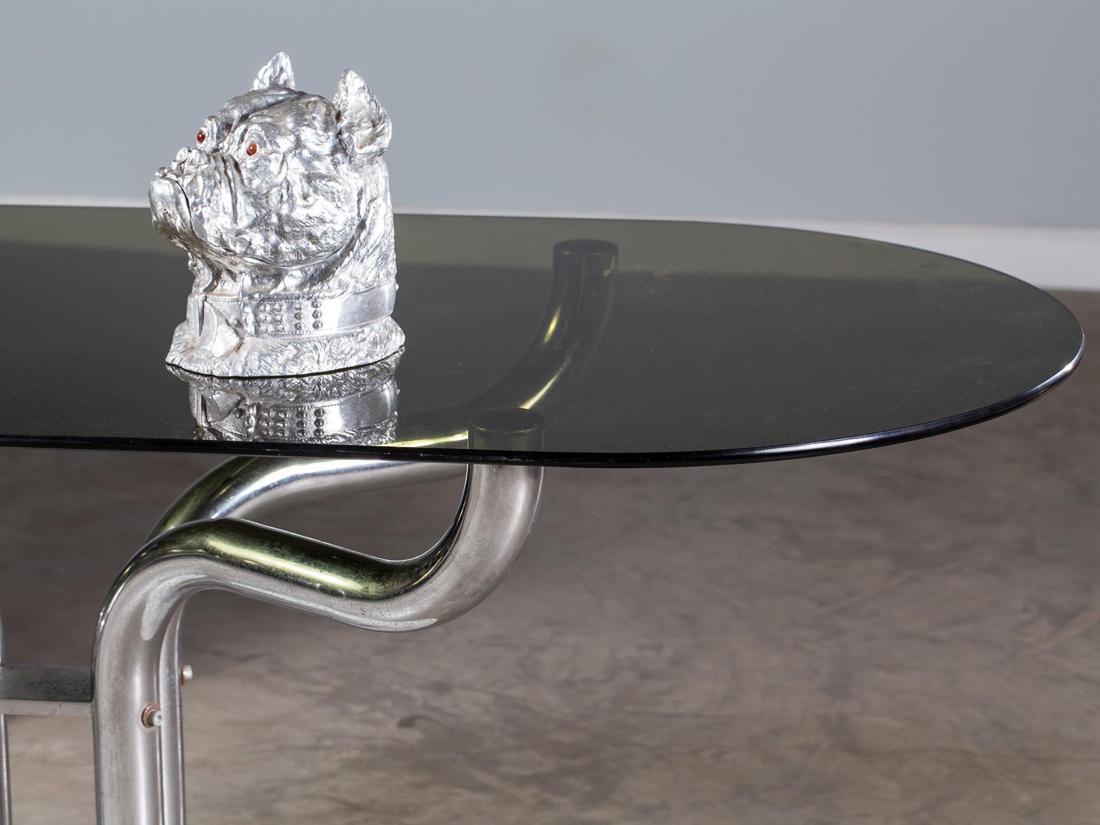 Vintage Italian Marble Chrome Base Glass Top Dining Writing Table, circa 1970 For Sale 6
