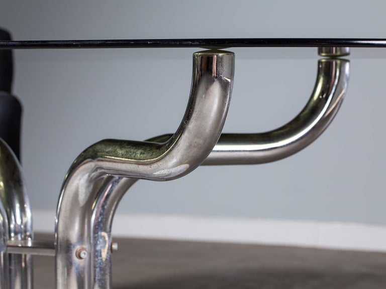 Vintage Italian Marble Chrome Base Glass Top Dining Writing Table