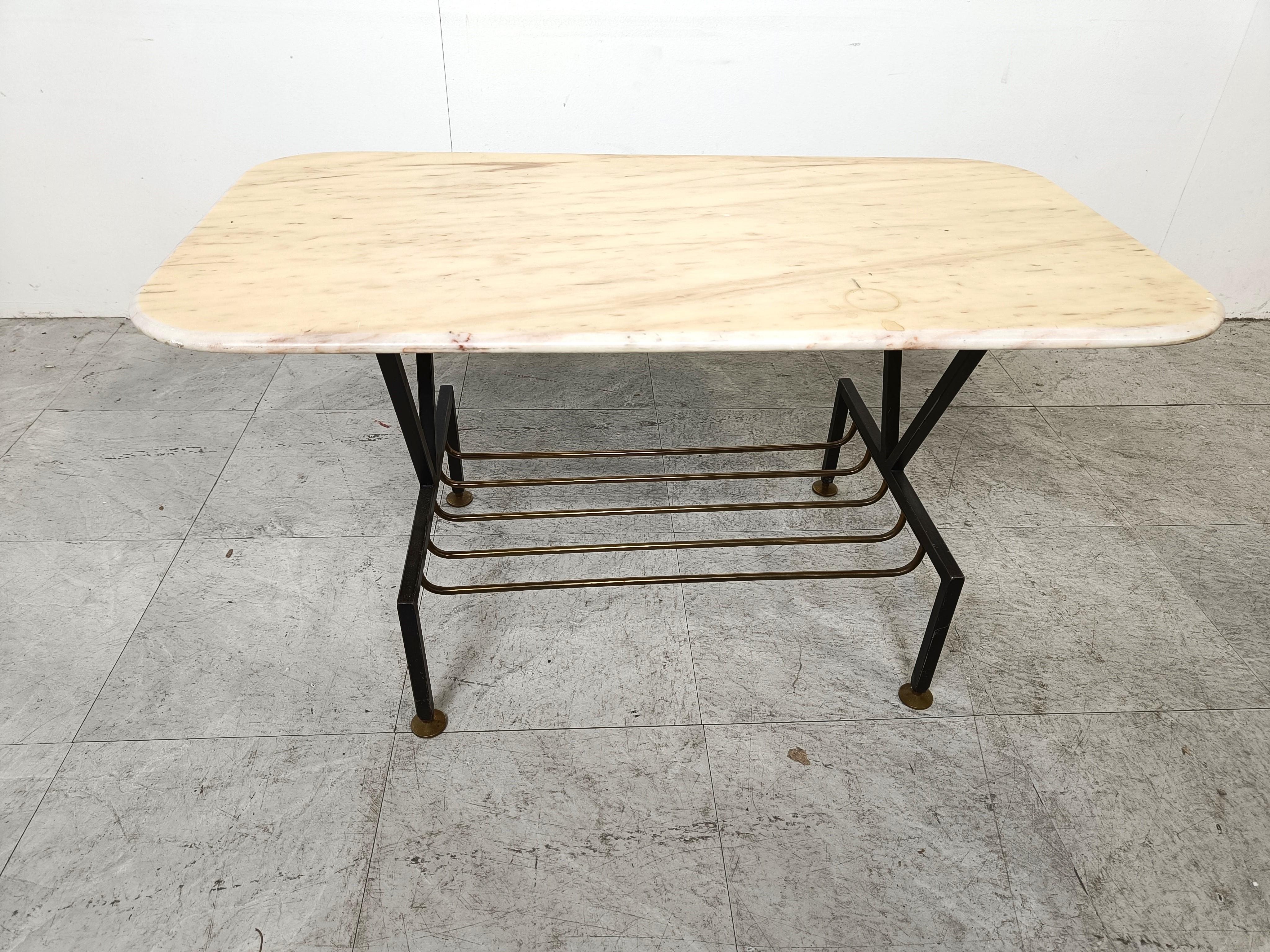 Metal Vintage italian marble coffee table, 1950s For Sale