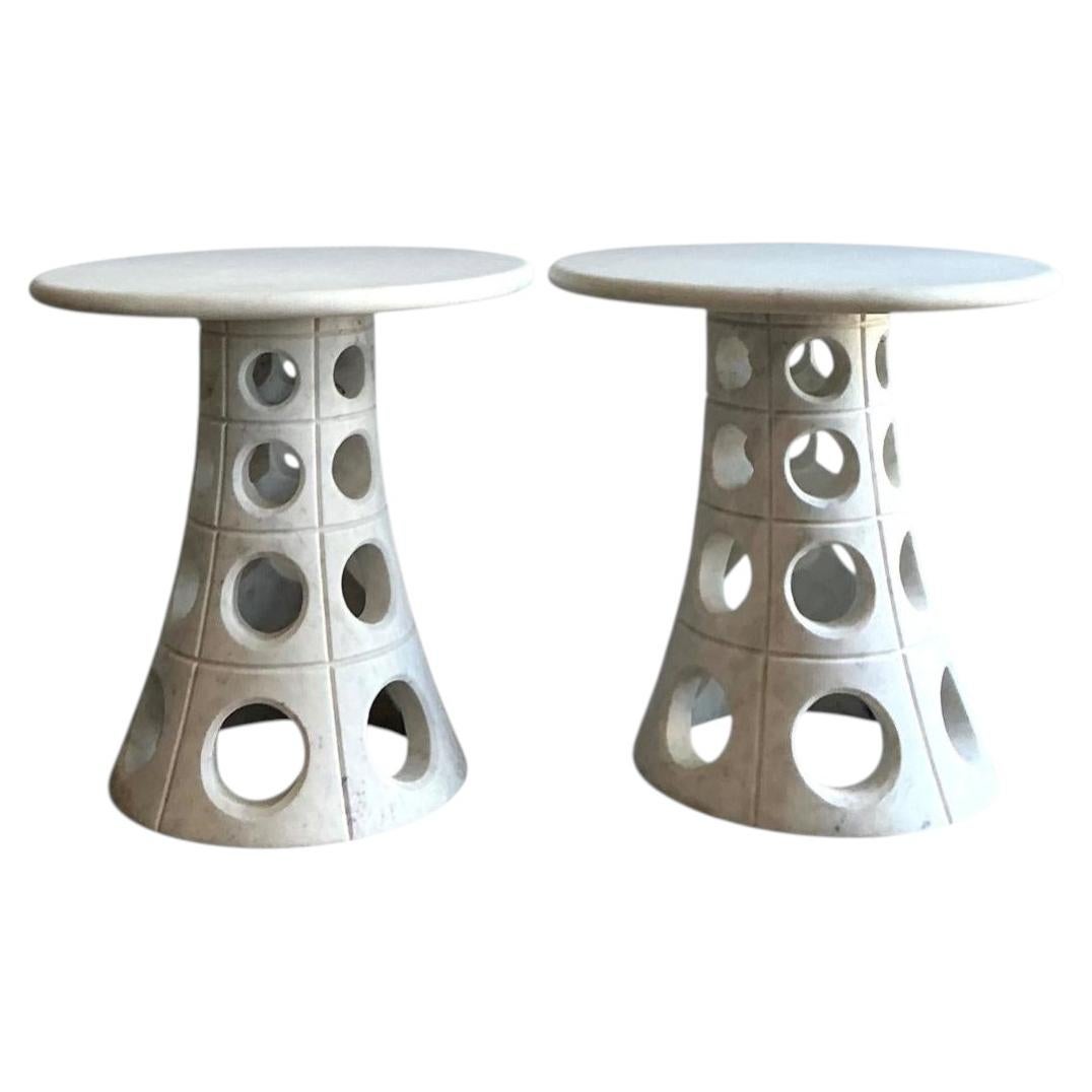 Vintage Italian Marble Cutout Side Tables - A Pair