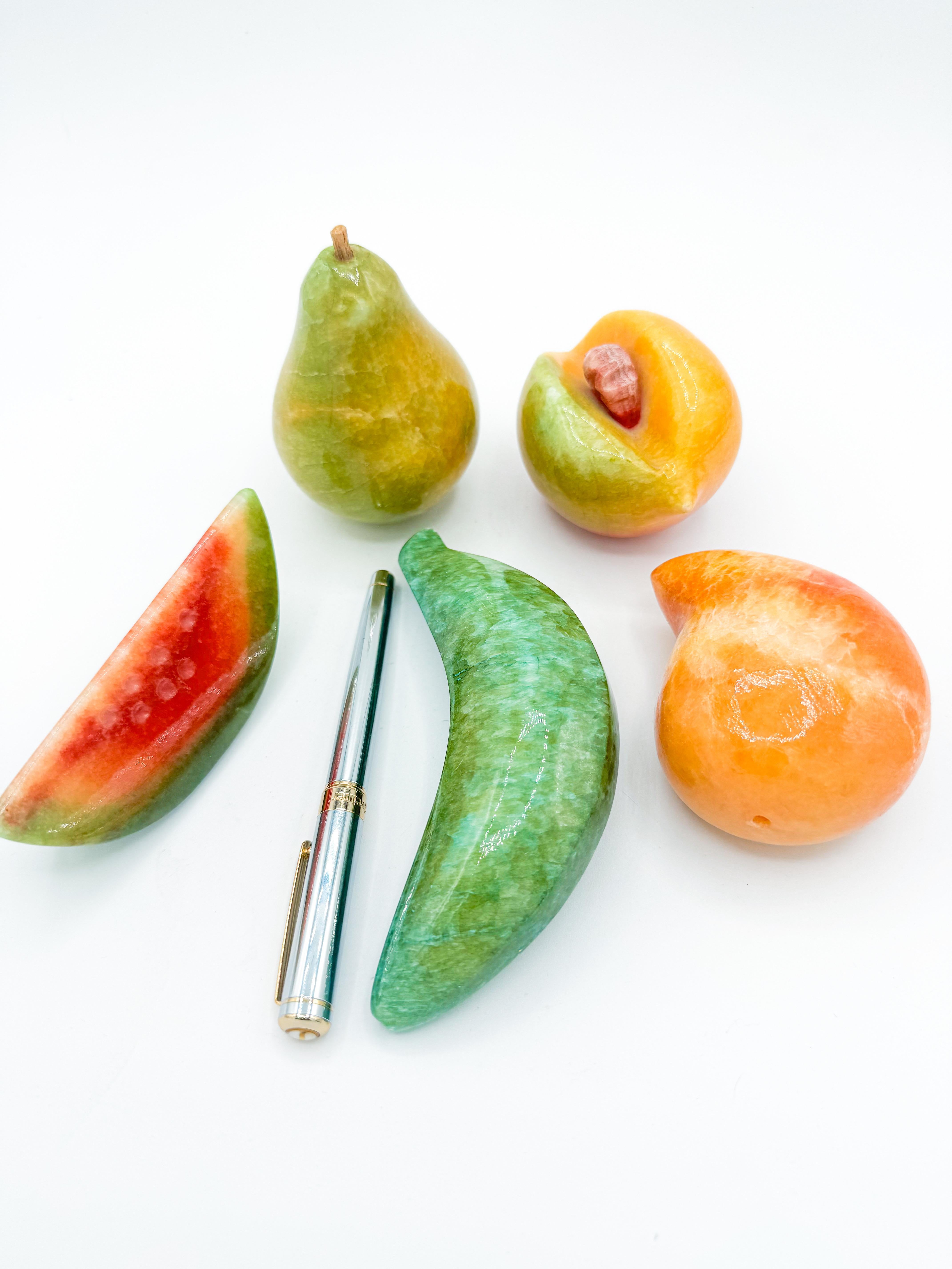 Vintage Italian Marble Fruit Set – Set of 5 Hand-Carved Pieces In Good Condition In Toronto, CA