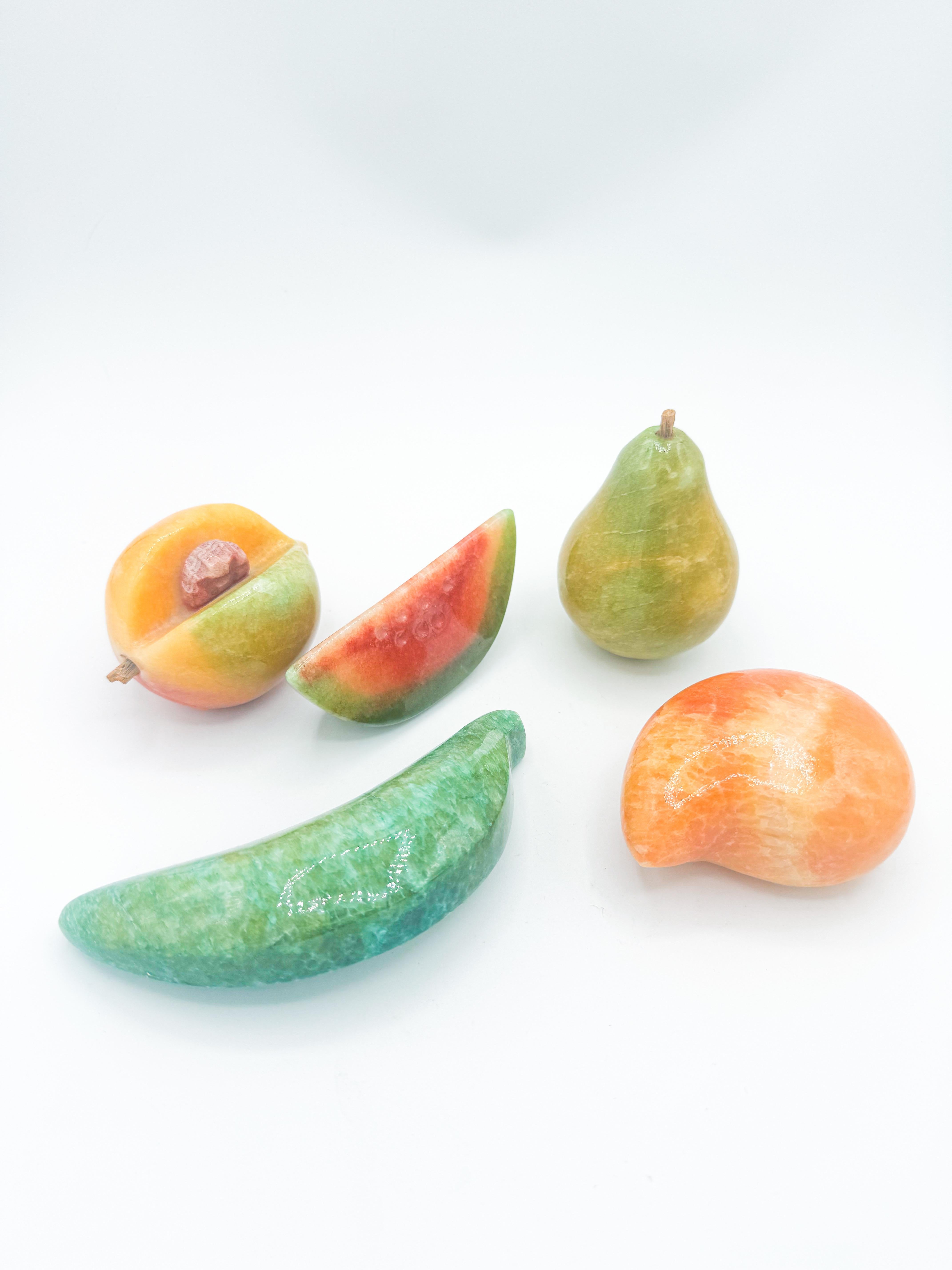20th Century Vintage Italian Marble Fruit Set – Set of 5 Hand-Carved Pieces