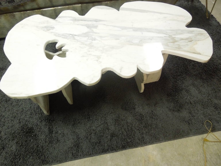 American Abbott Pattison Designed & Sculpted Italian Modern Marble & Glass Coffee Table For Sale
