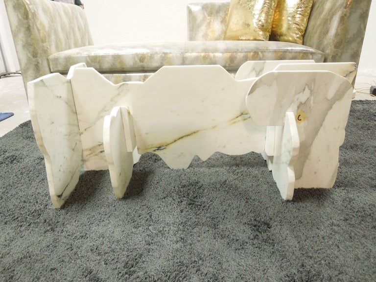 Hand-Crafted Abbott Pattison Designed & Sculpted Italian Modern Marble & Glass Coffee Table For Sale