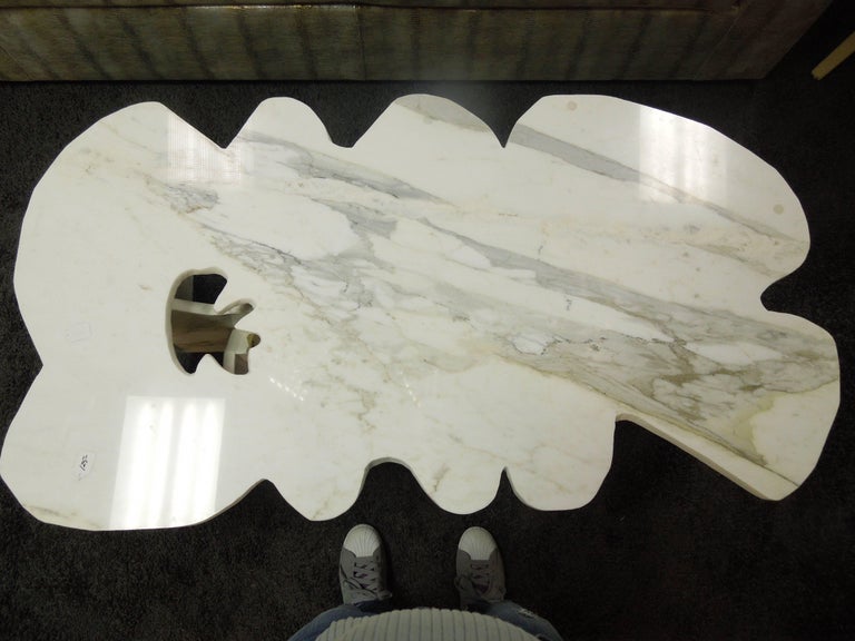 Mid-20th Century Abbott Pattison Designed & Sculpted Italian Modern Marble & Glass Coffee Table For Sale