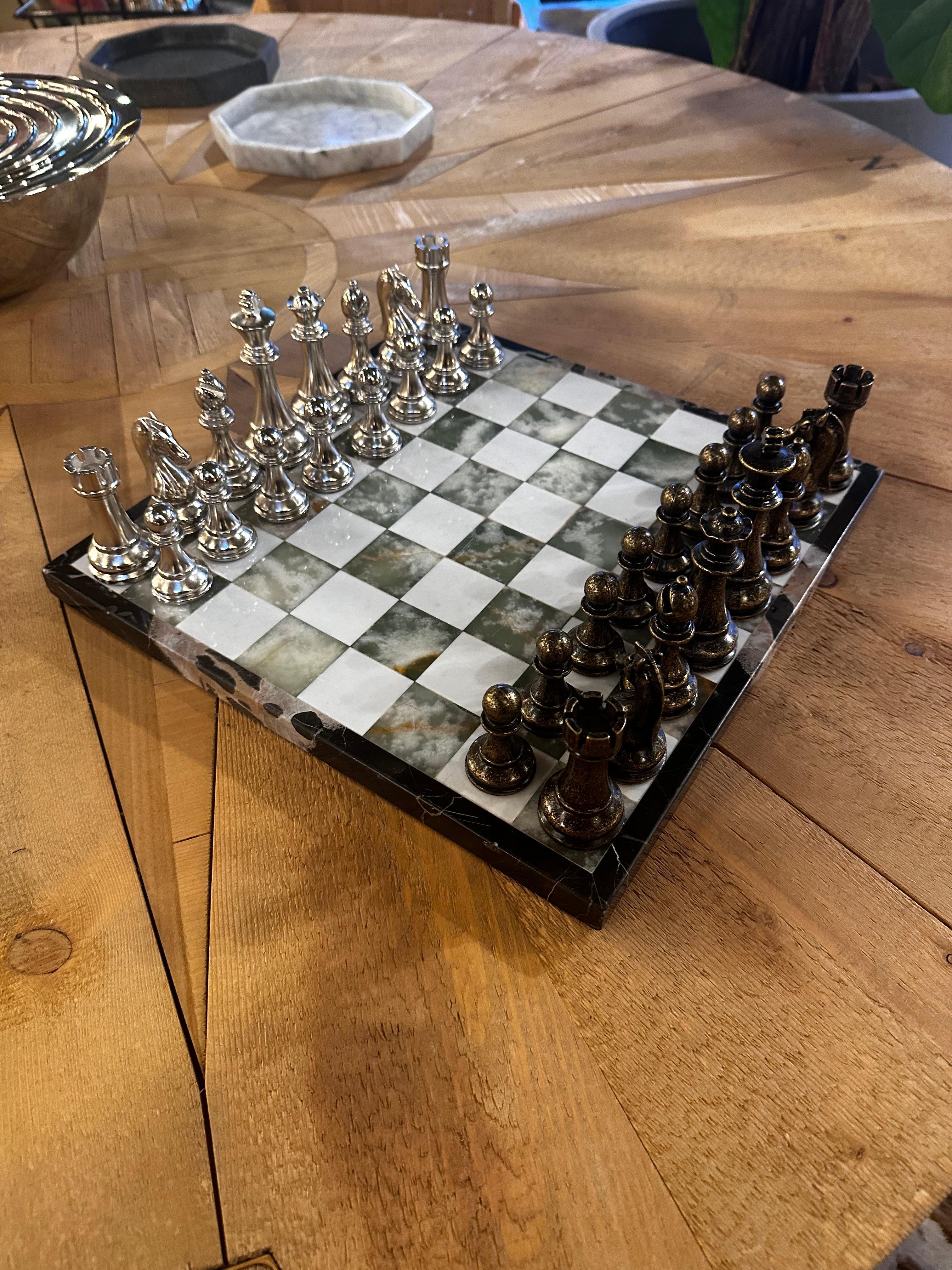 Metal Vintage Italian Marble Large Chess 1980s For Sale