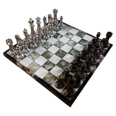 Vintage Italienischer Marmor Großes Schachspiel 1980er