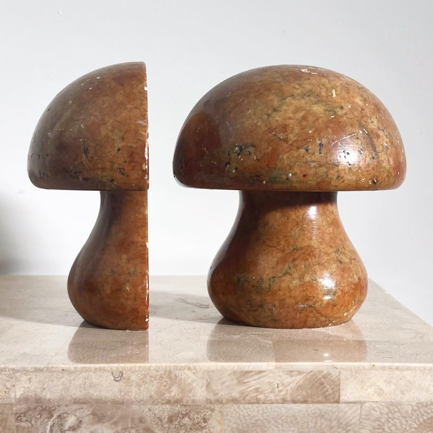 Hand-Carved Vintage Italian marble mushroom bookends, 1960s