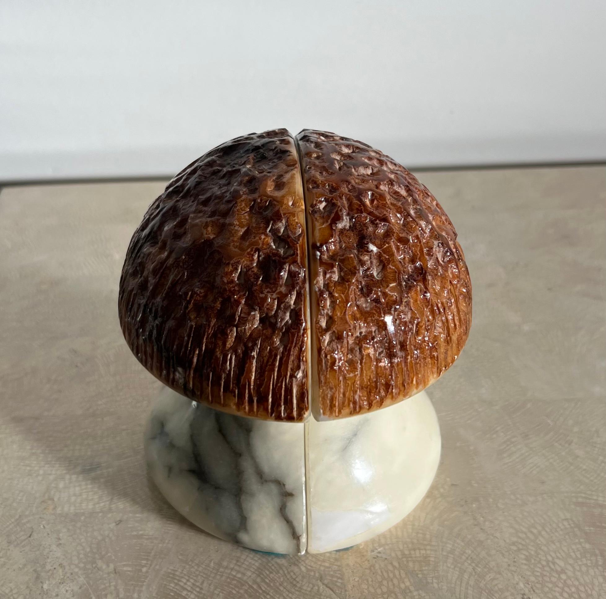 Hand-Carved Vintage Italian Marble Mushroom Bookends, 1960s