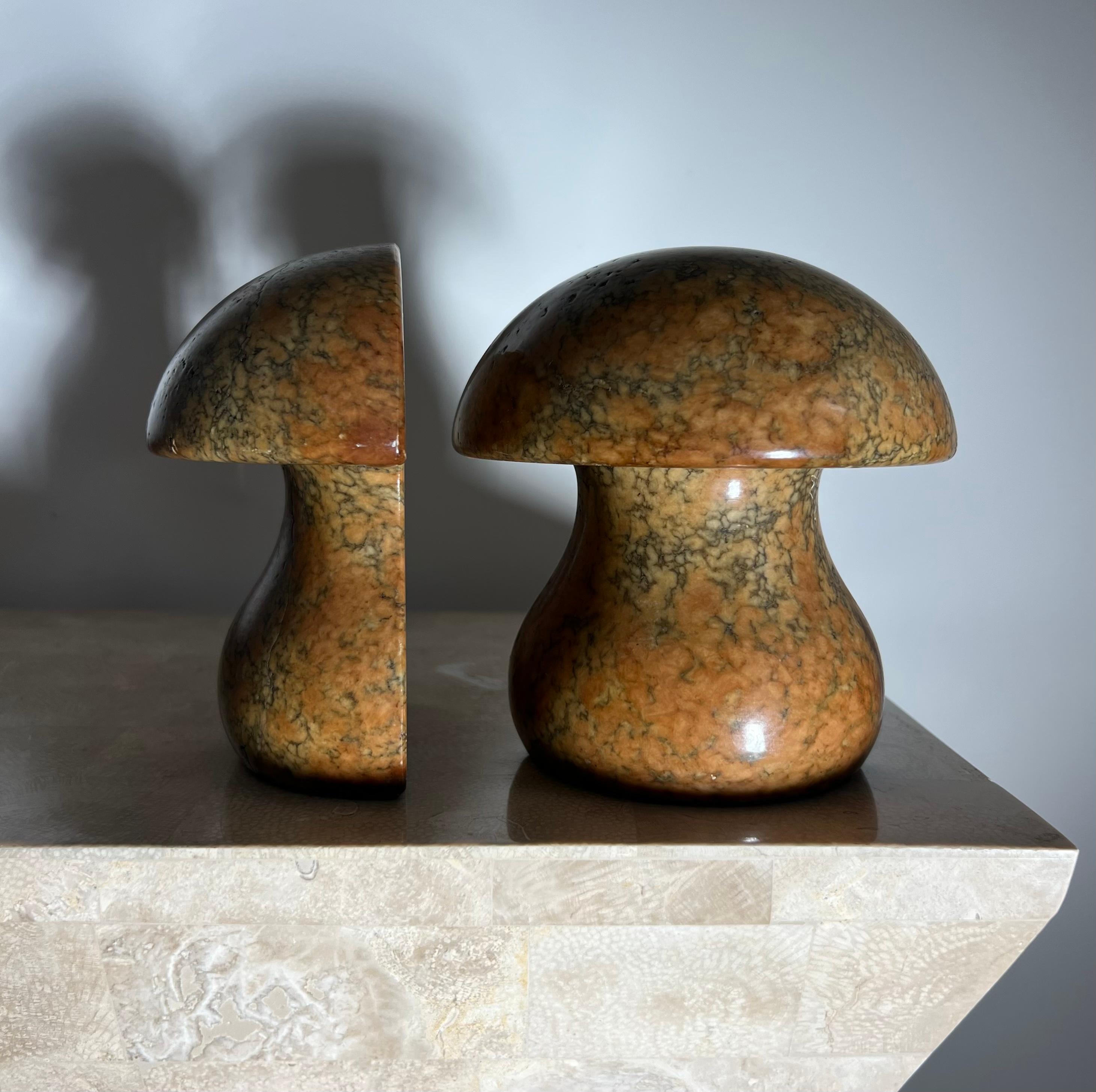 Vintage Italian Marble Mushroom Bookends, 1960s In Good Condition In View Park, CA