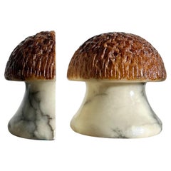 Vintage Italian Marble Mushroom Bookends, 1960s