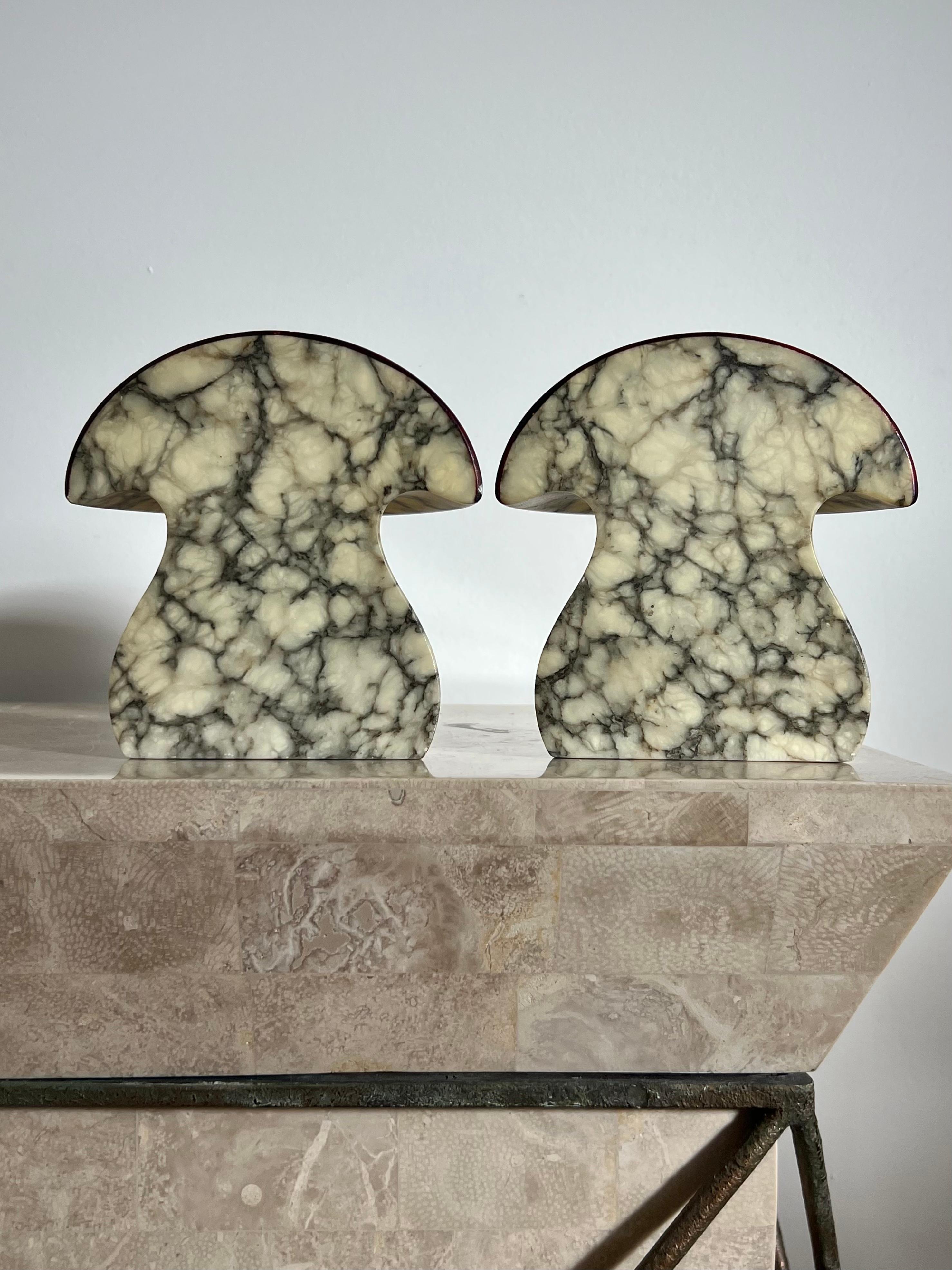 Hand-Carved Vintage Italian Marble Mushroom Bookends by Noymer, 1960s