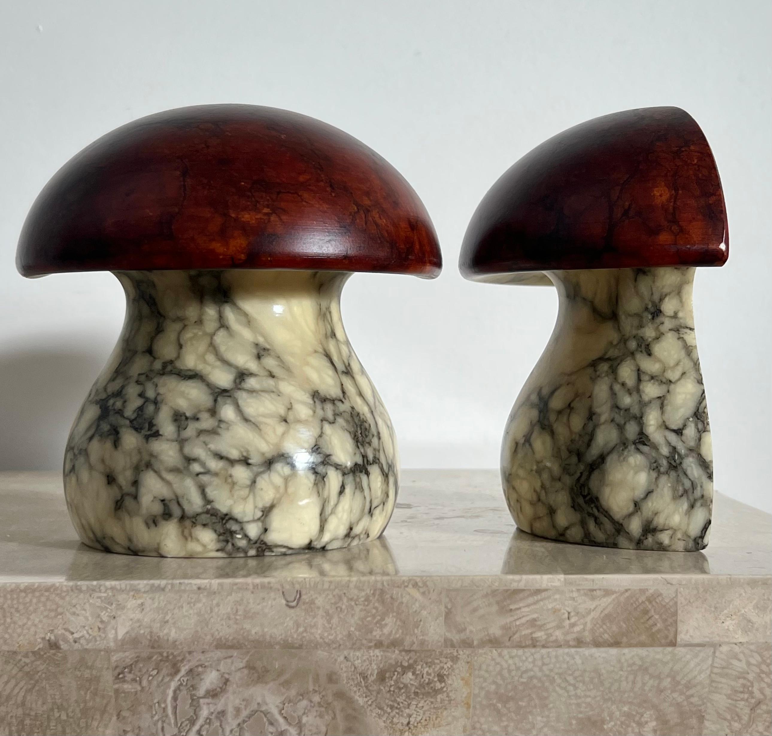 Vintage Italian Marble Mushroom Bookends by Noymer, 1960s In Good Condition In View Park, CA