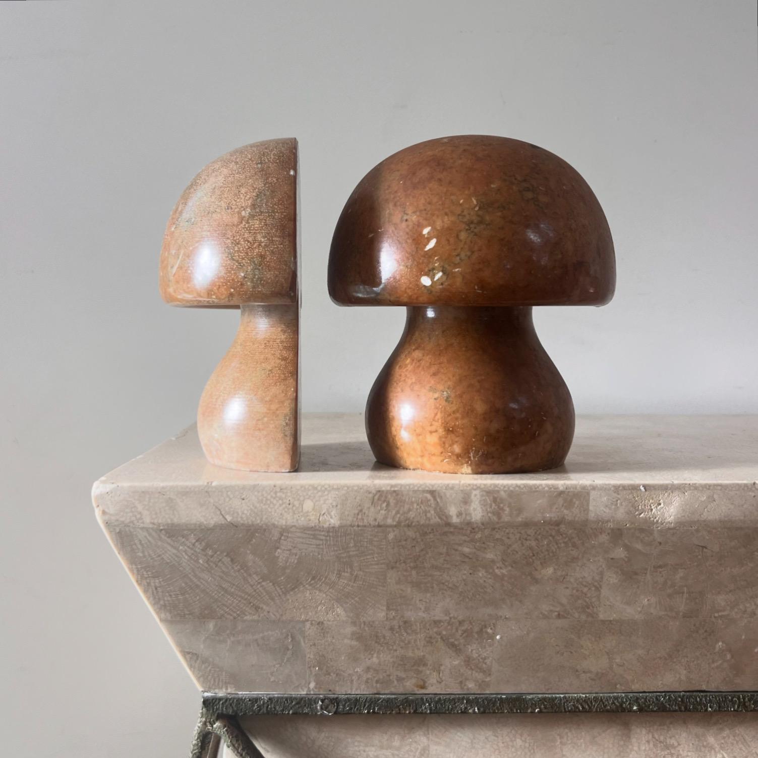 Hand-Carved Vintage Italian marble mushroom bookends, circa 1960