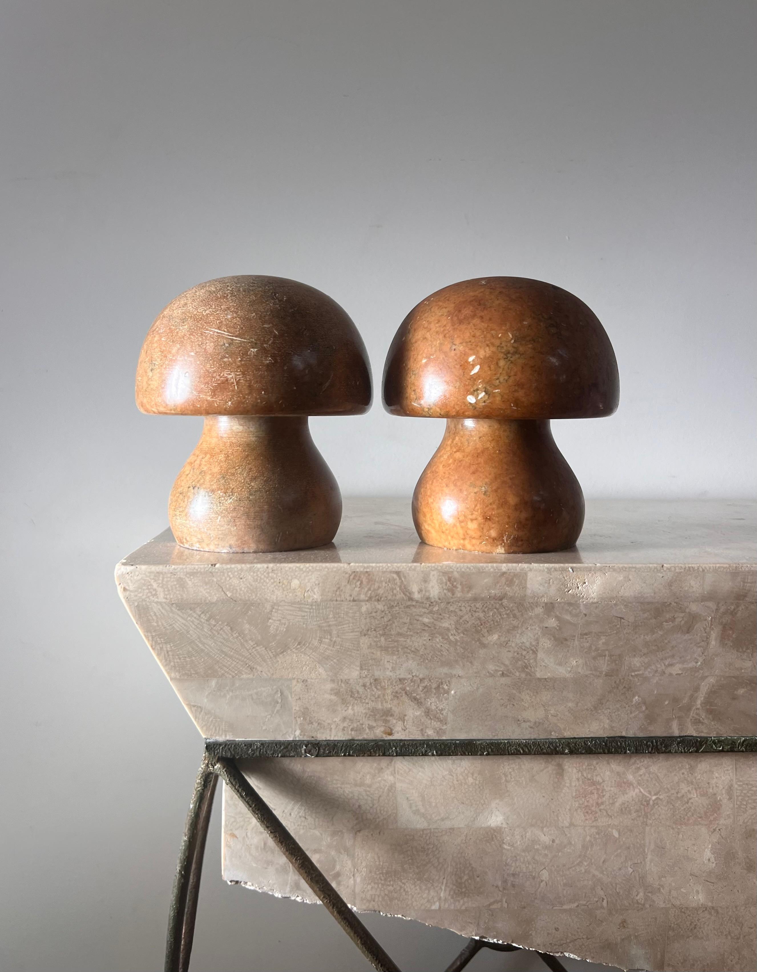 Alabaster Vintage Italian marble mushroom bookends, circa 1960