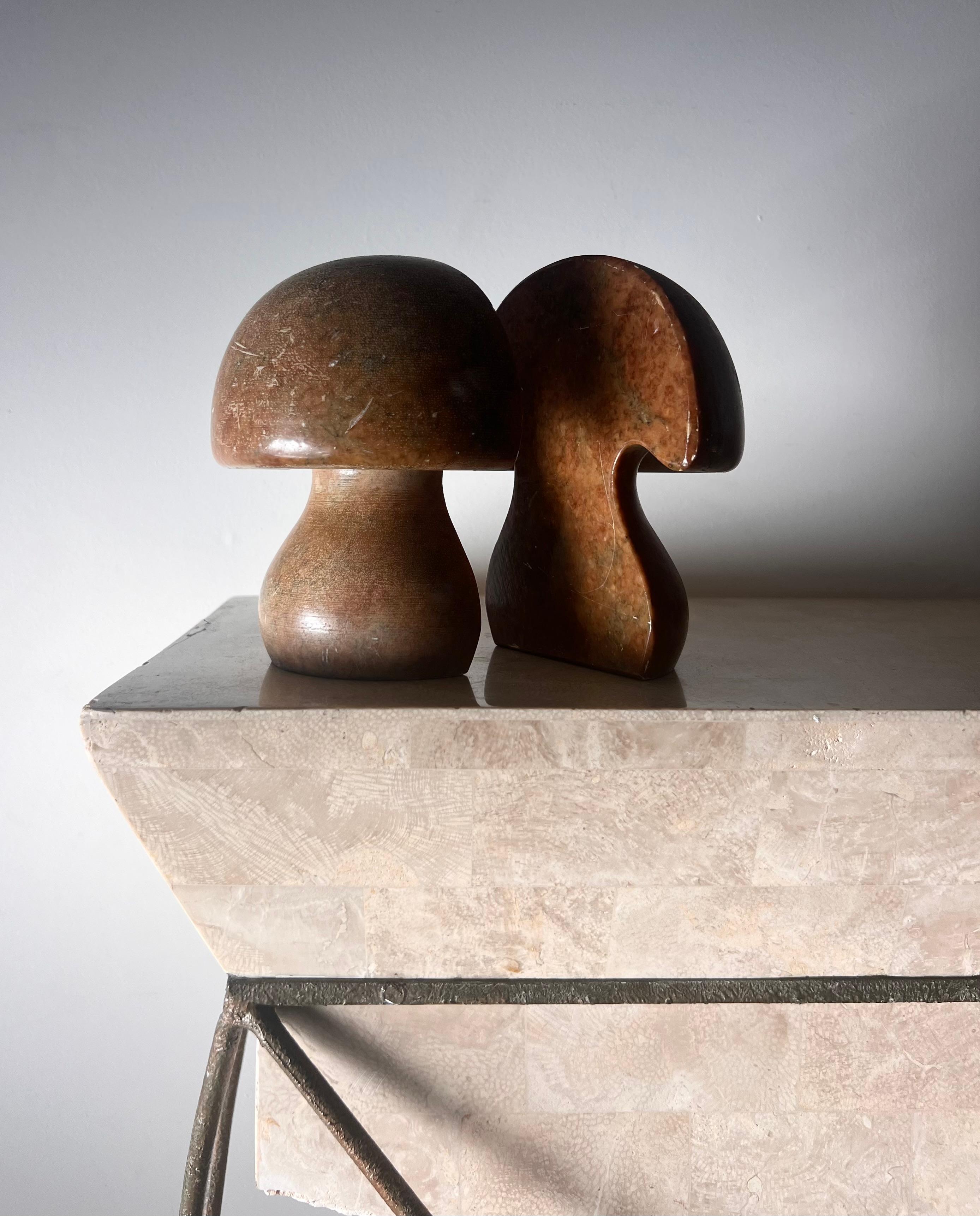 Vintage Italian marble mushroom bookends, circa 1960 2