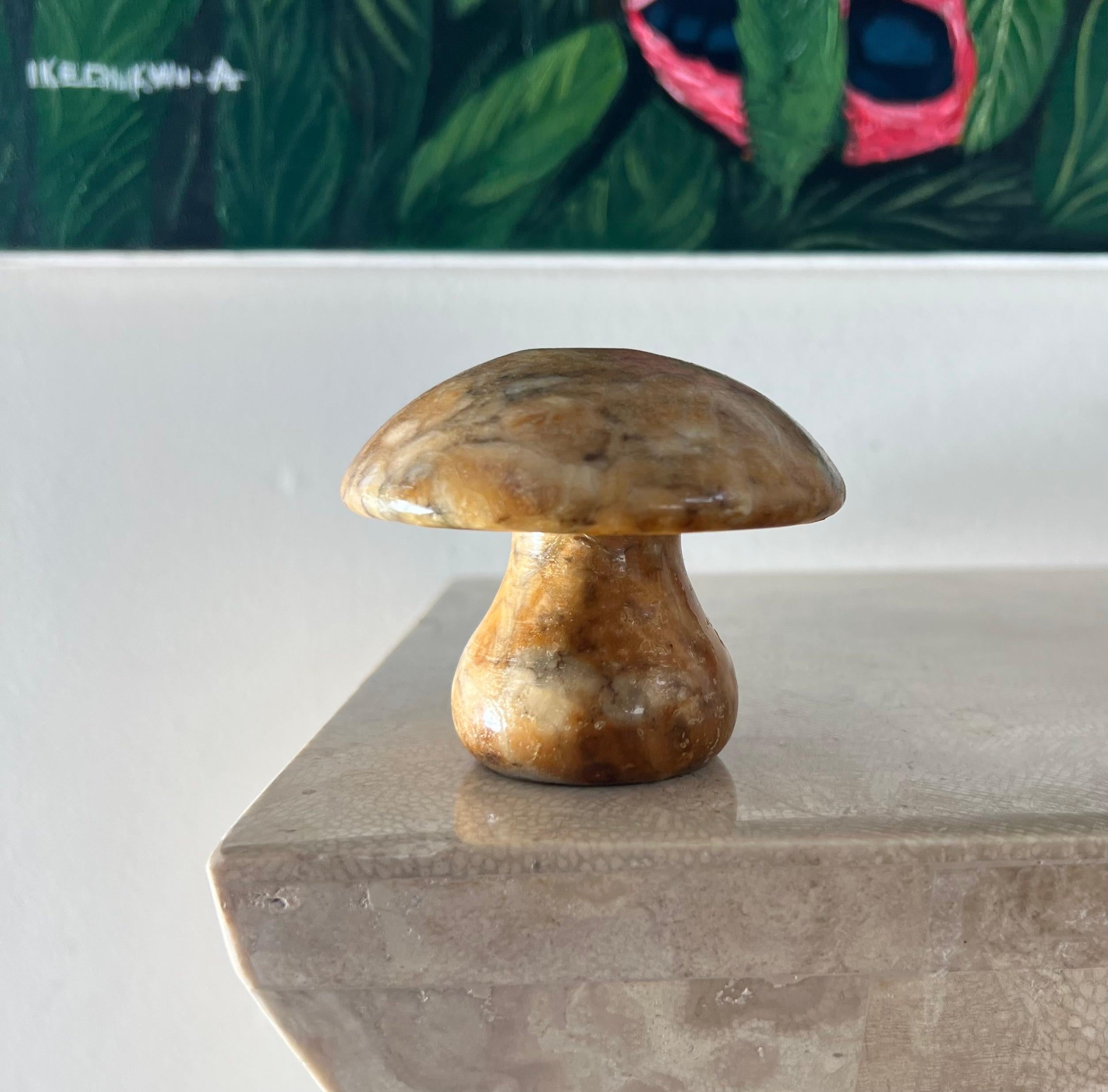 Hand-Carved Vintage Italian marble mushroom in ochre, 1960s