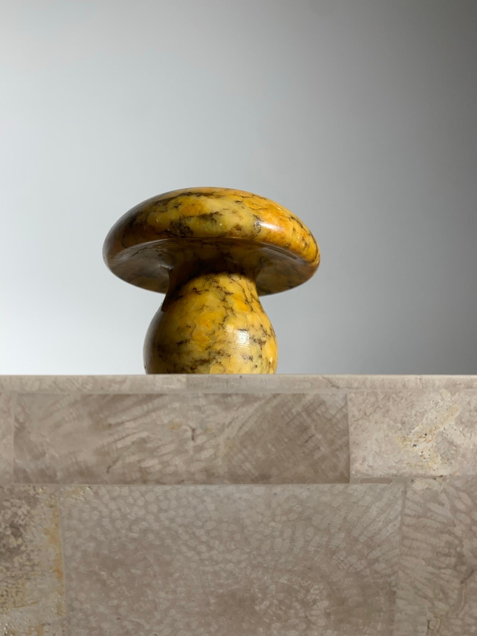 Mid-Century Modern Vintage Italian Marble Mushroom Objet / Paperweight in Saffron Yellow, 1960s