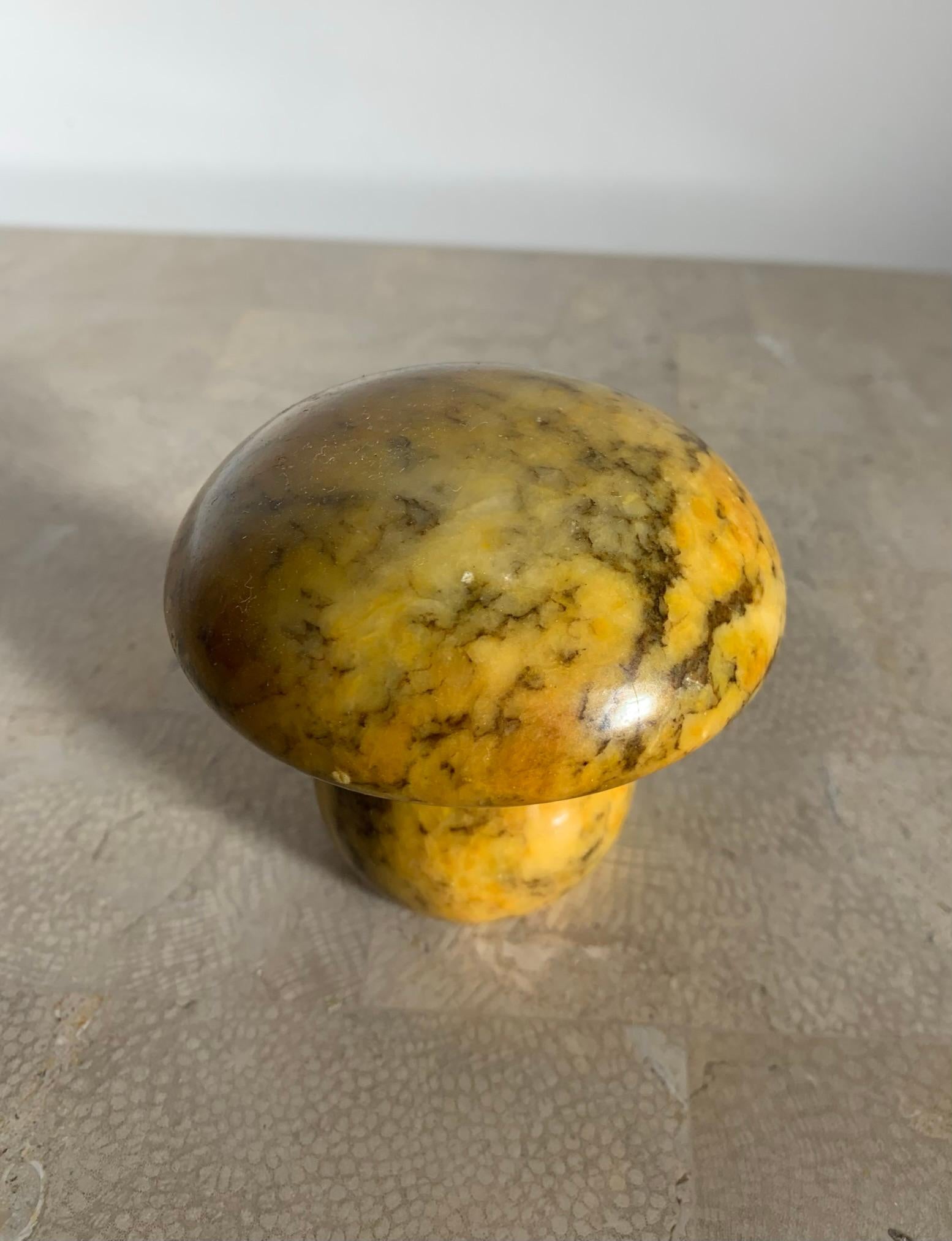 Hand-Carved Vintage Italian Marble Mushroom Objet / Paperweight in Saffron Yellow, 1960s