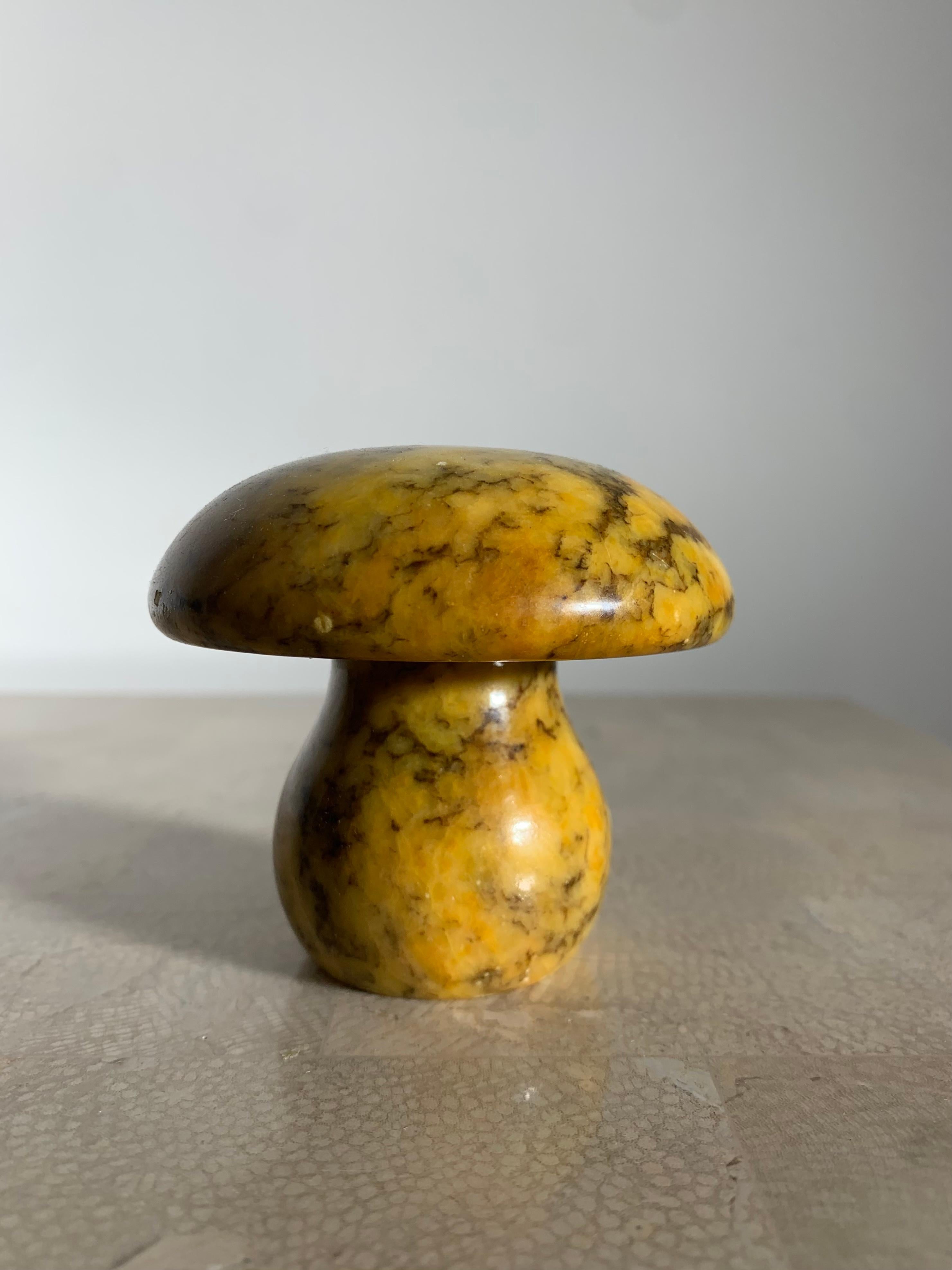 Mid-20th Century Vintage Italian Marble Mushroom Objet / Paperweight in Saffron Yellow, 1960s