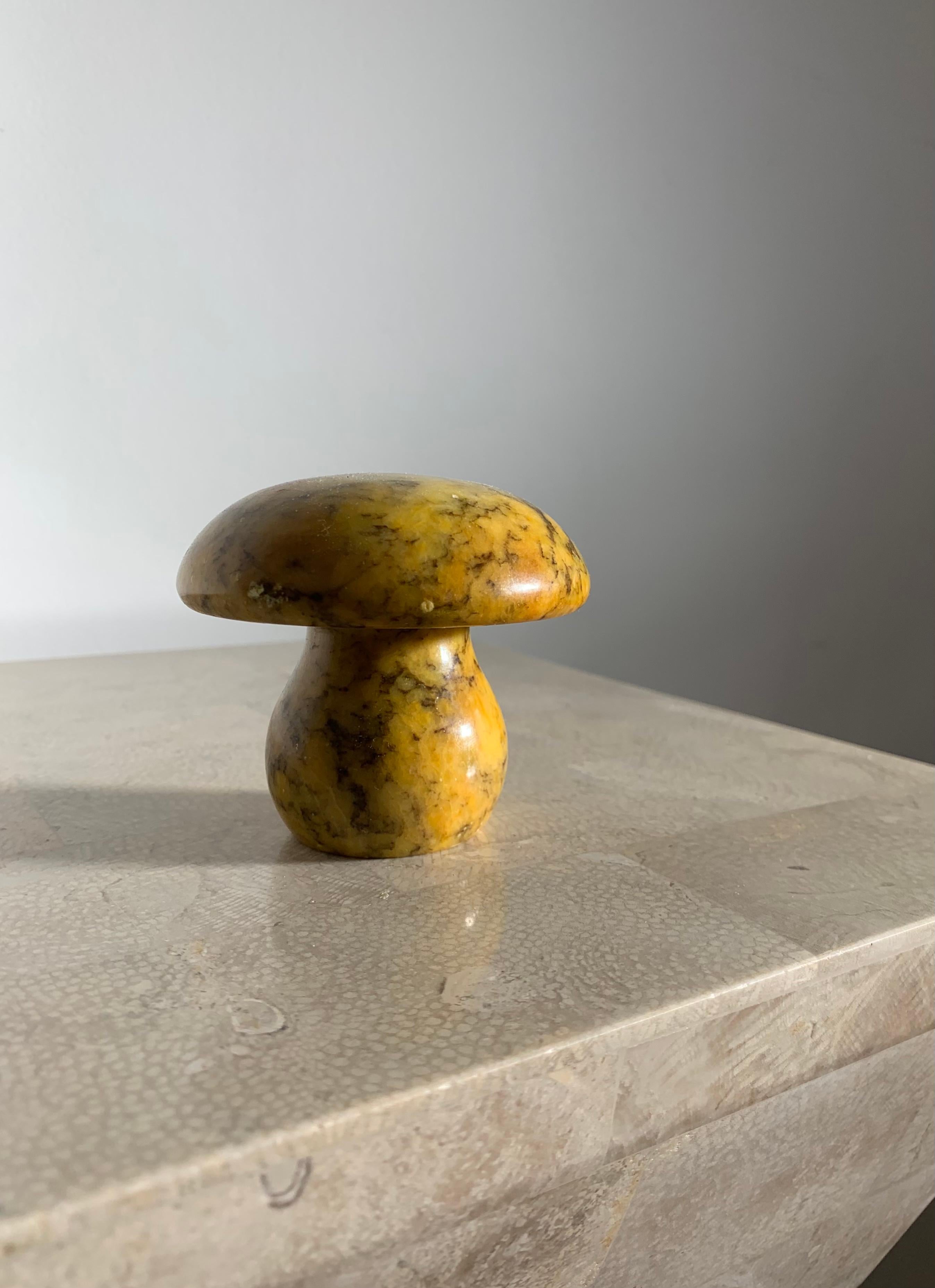 Alabaster Vintage Italian Marble Mushroom Objet / Paperweight in Saffron Yellow, 1960s