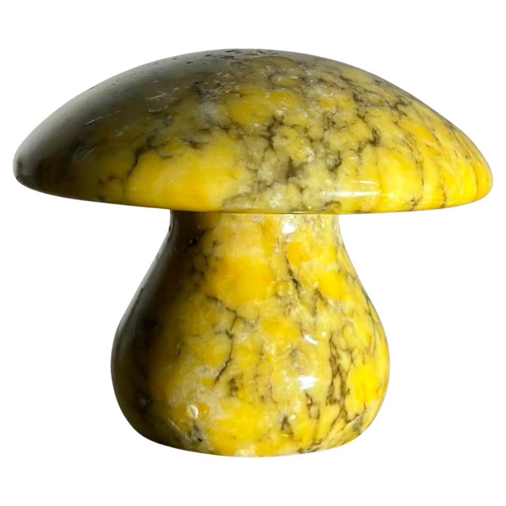 Vintage Italian Marble Mushroom Paperweight in Saffron Yellow, 1960s