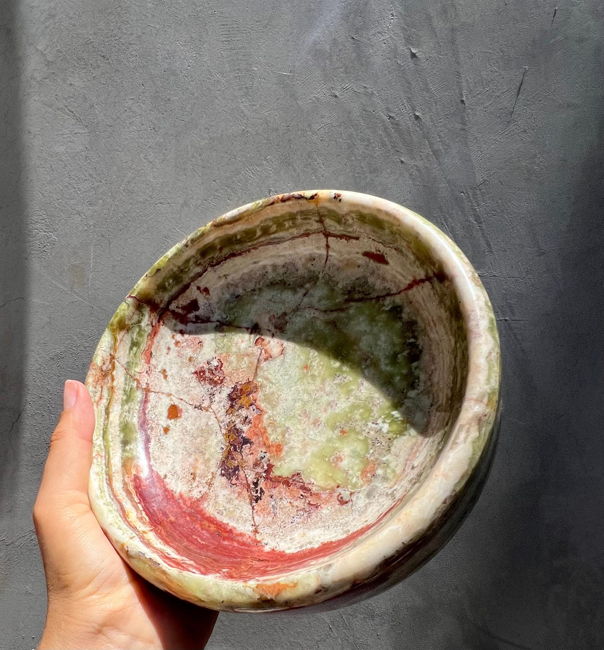 Large Vintage Italian marble onyx fruit bowl / catchall, 1960s 8
