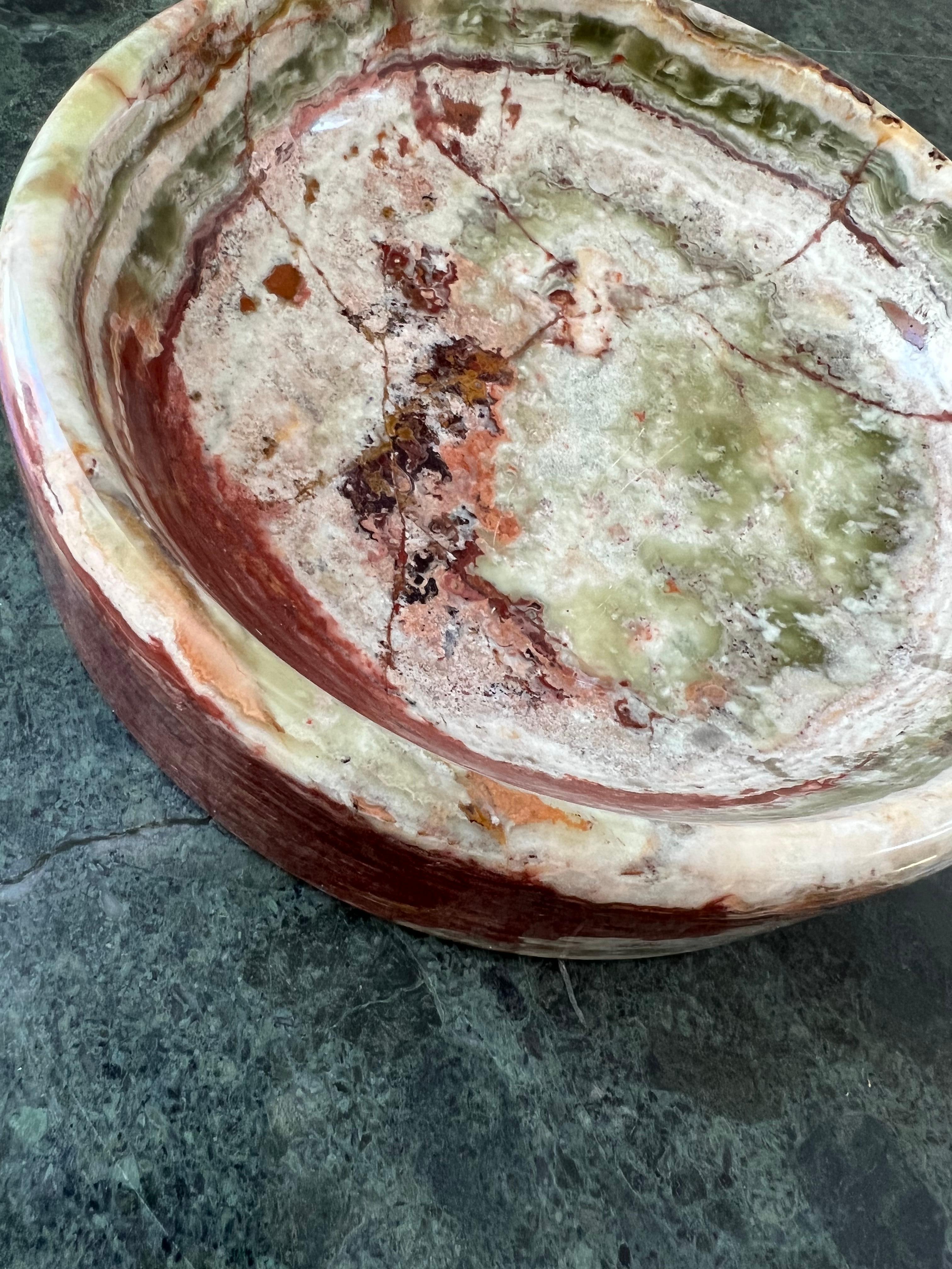 Large Vintage Italian marble onyx fruit bowl / catchall, 1960s 12