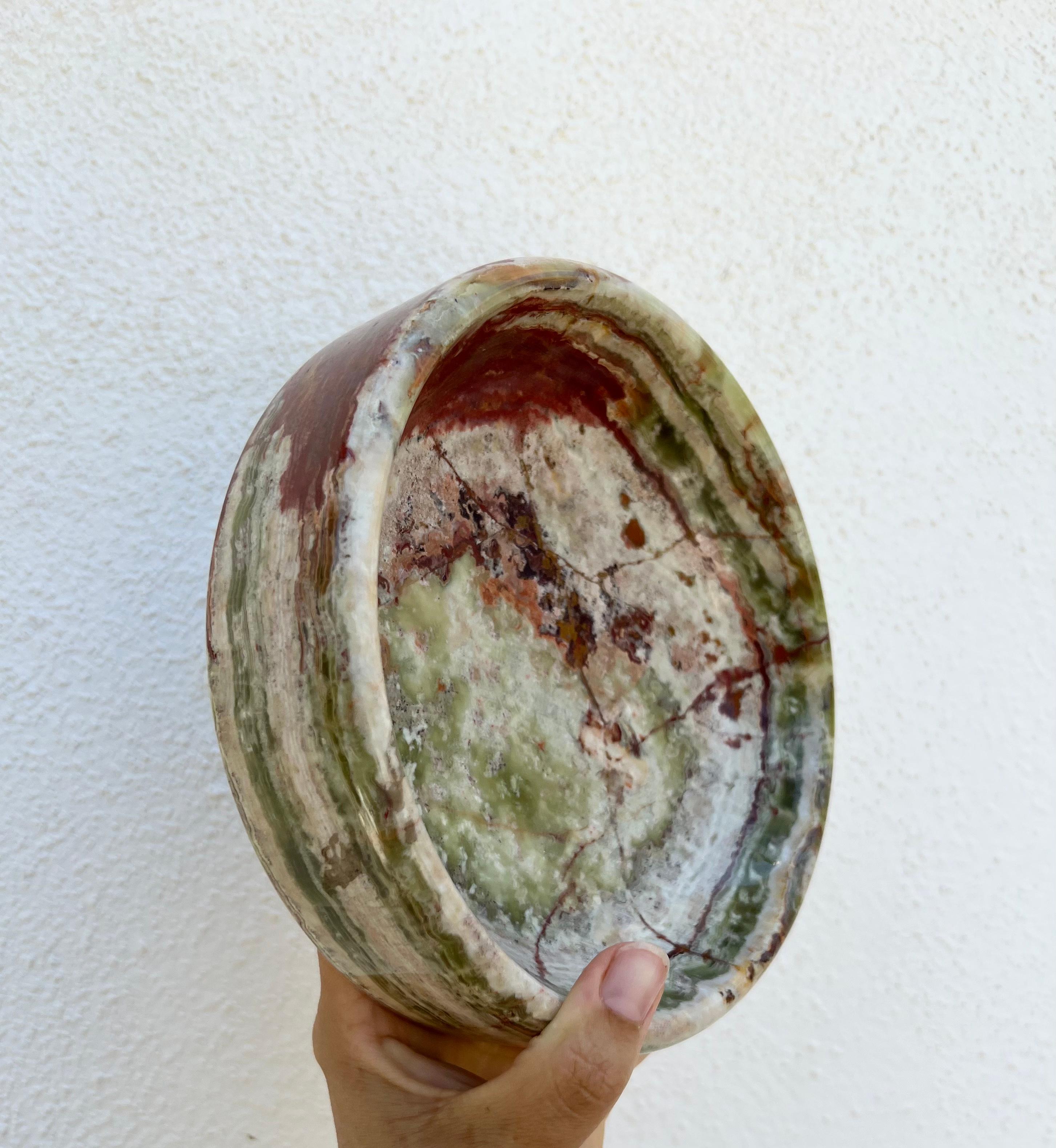 Large Vintage Italian marble onyx fruit bowl / catchall, 1960s 2