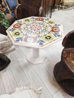 Vintage Italian Marble Table Pietra Dura with Floral Inlays