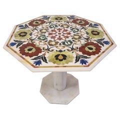 Vintage Italian Marble Table Pietra Dura with Floral Inlays