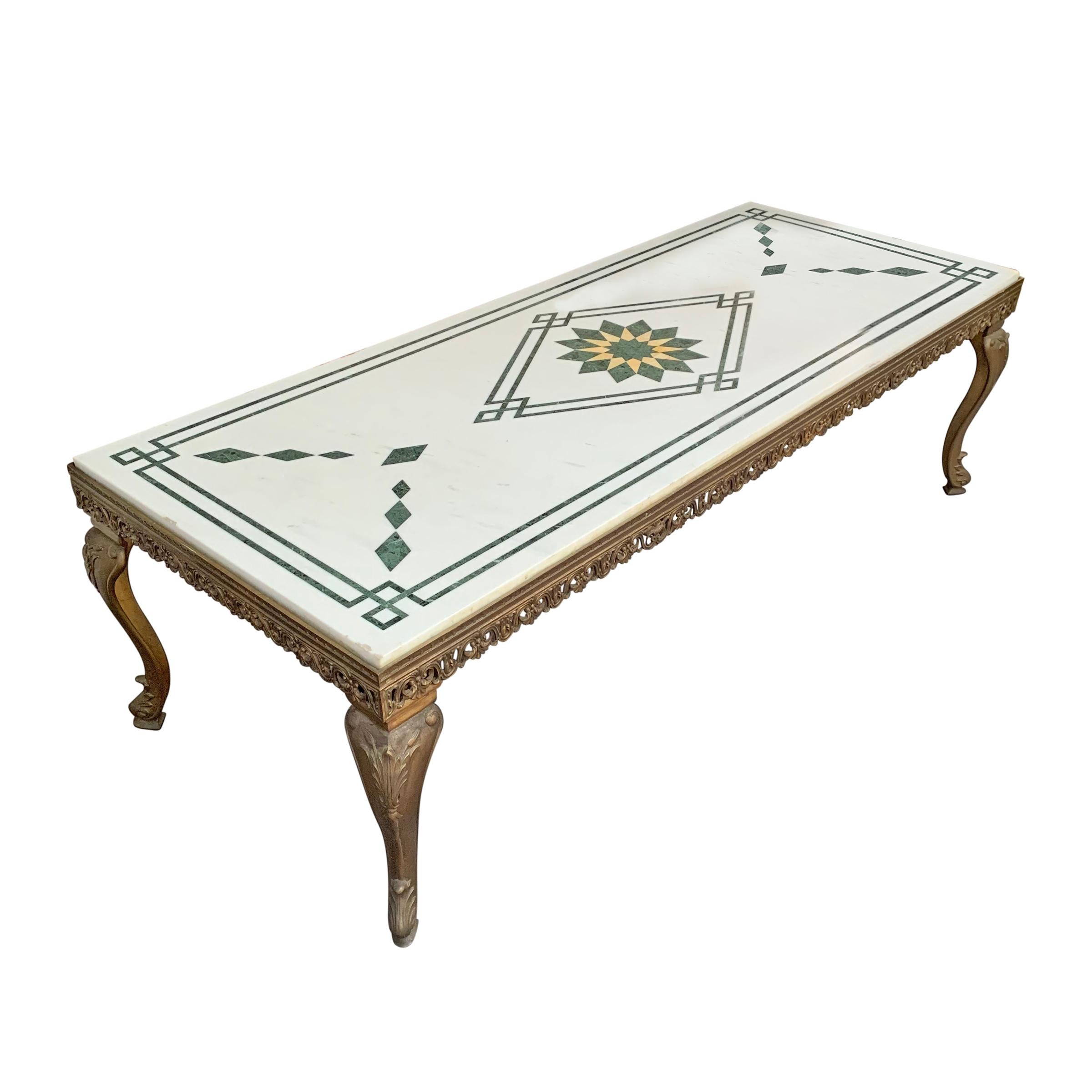 Vintage Italian Marble Top Low Table In Fair Condition In Chicago, IL