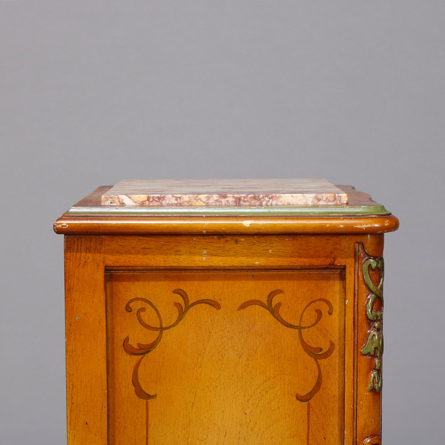  Vintage Italian Marble Top & Polychromed Lingerie Chest, c1940 In Good Condition In Big Flats, NY