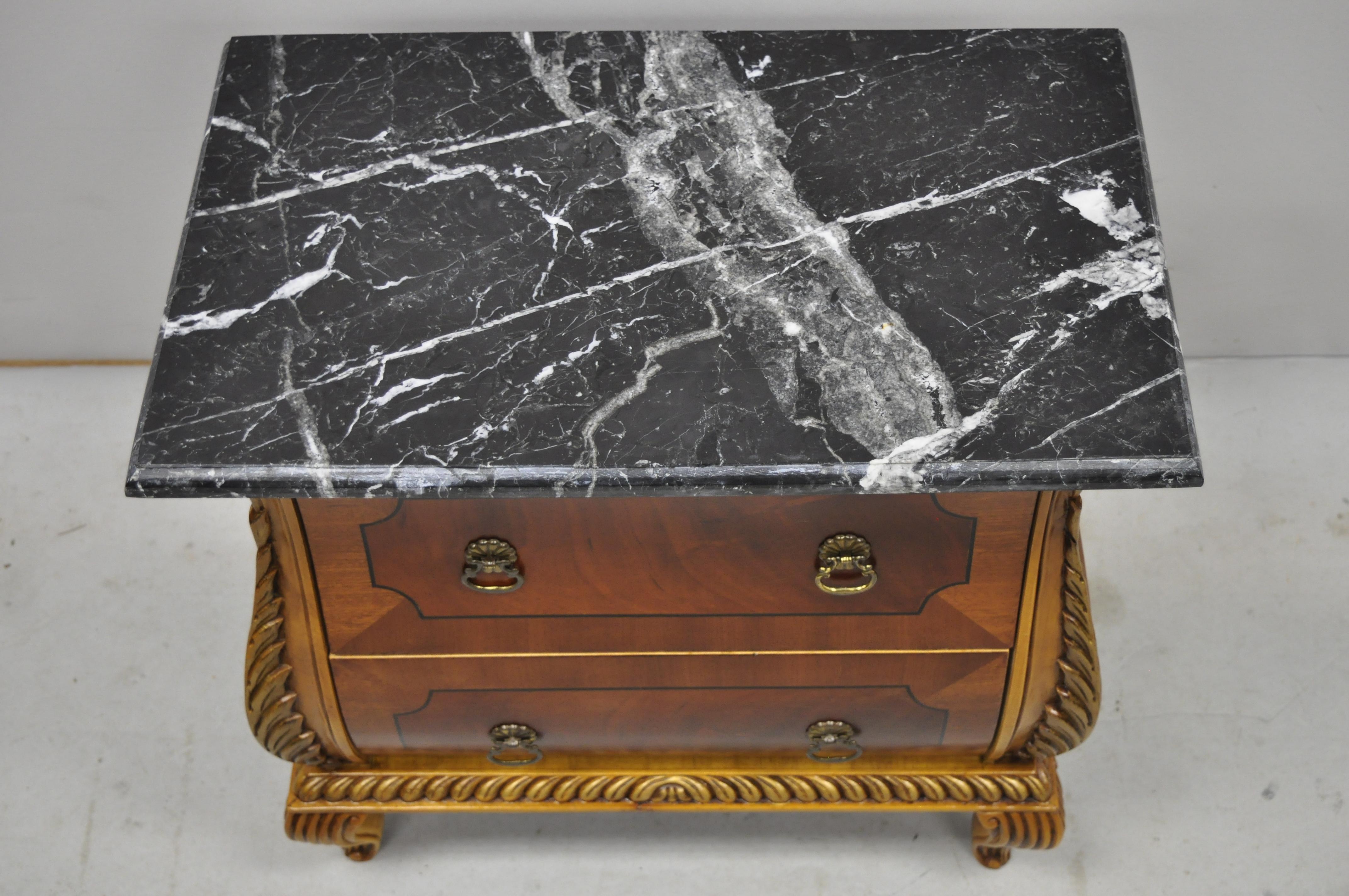 Vintage Italian Marble Top Small French Louis XV Style Bombe Commode Chest In Good Condition In Philadelphia, PA