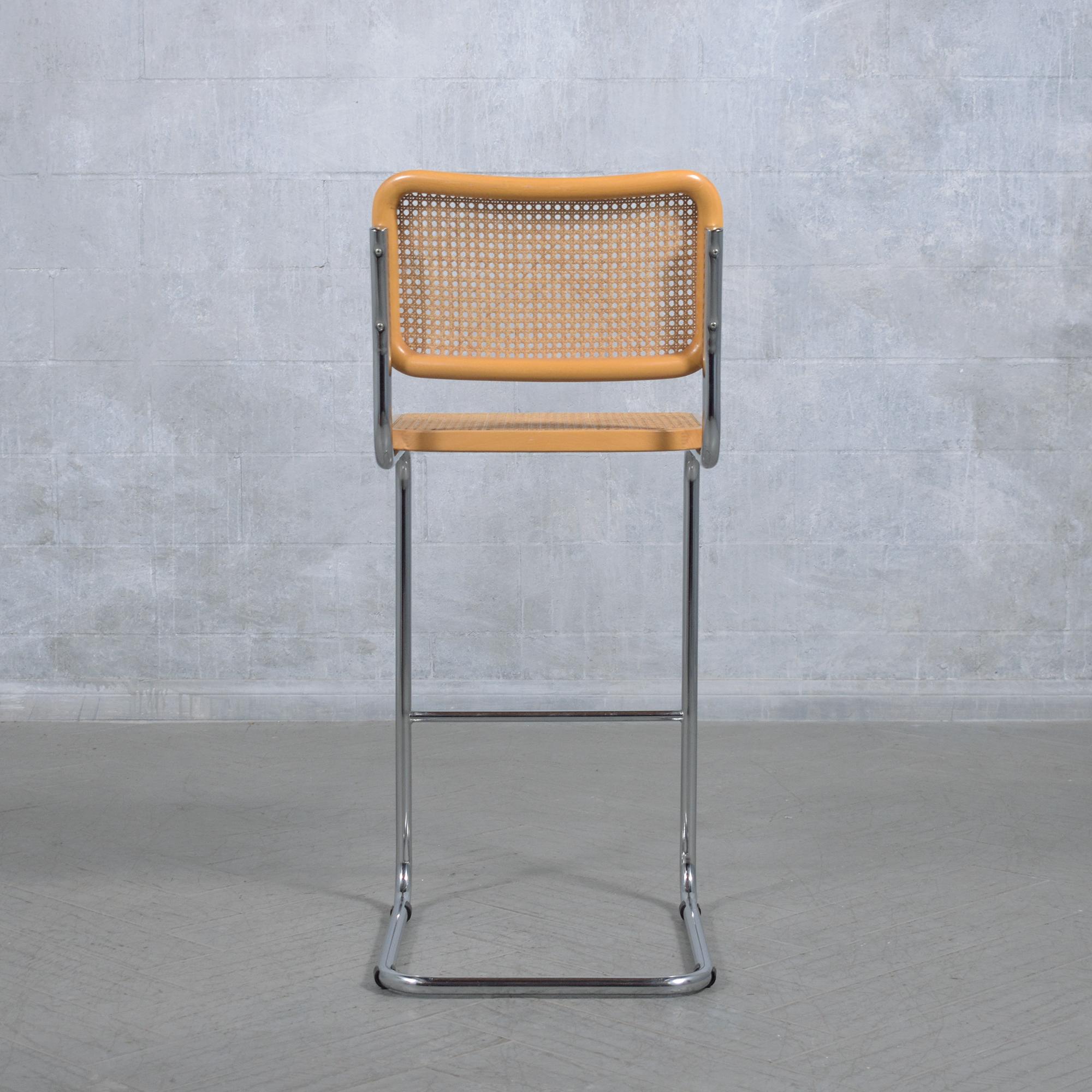 Vintage Italian Caned Bar Stool: Marcel Breuer Style Meets Modern Elegance In Good Condition In Los Angeles, CA