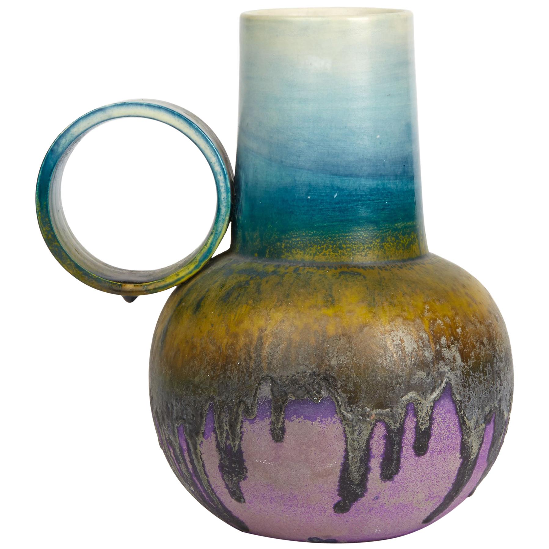 Vase d’art italien vintage à poignée en céramique Marcello Fantoni, datant d’environ 1960