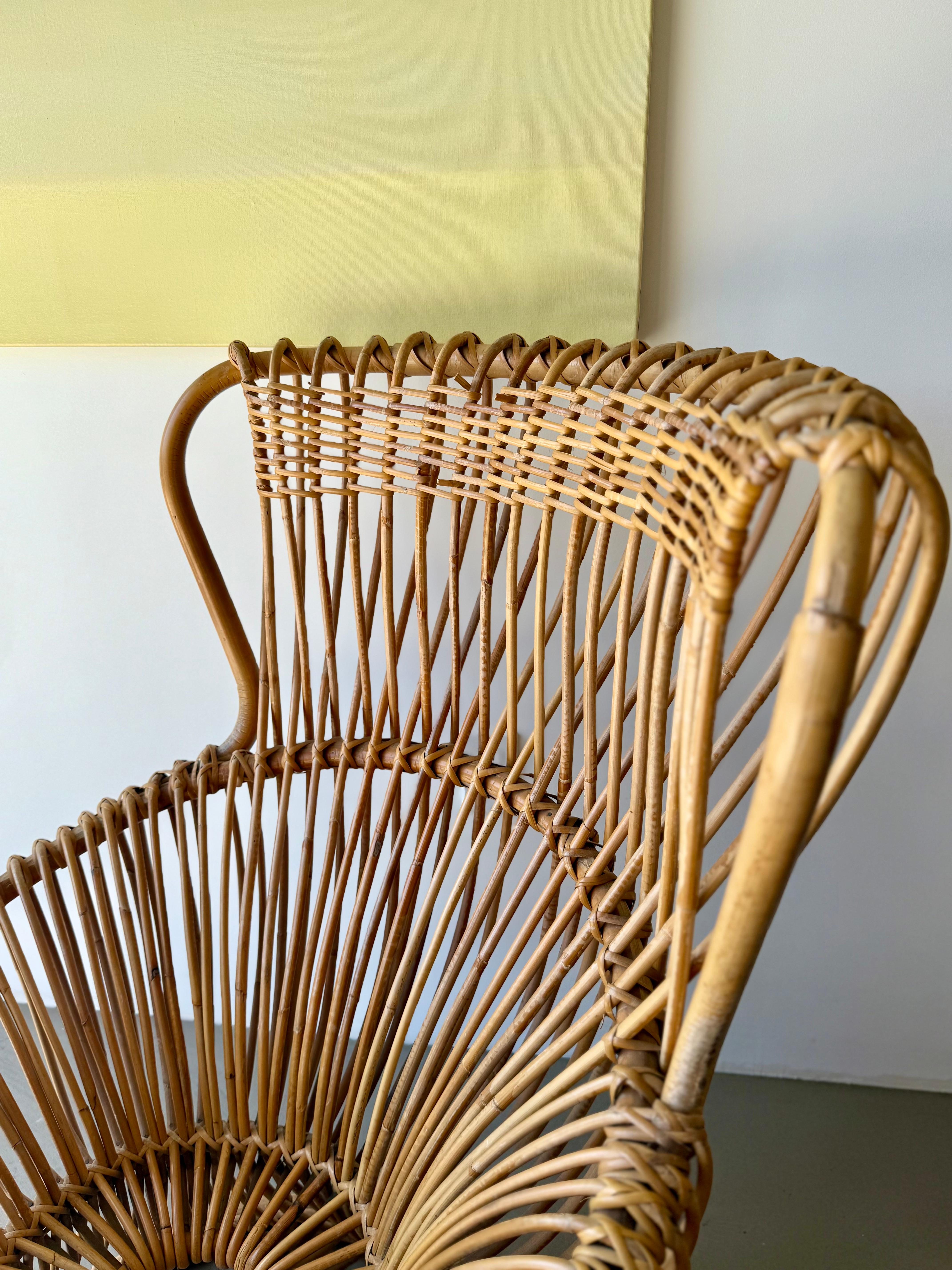 Tissé à la main Fauteuil en rotin vintage italien 