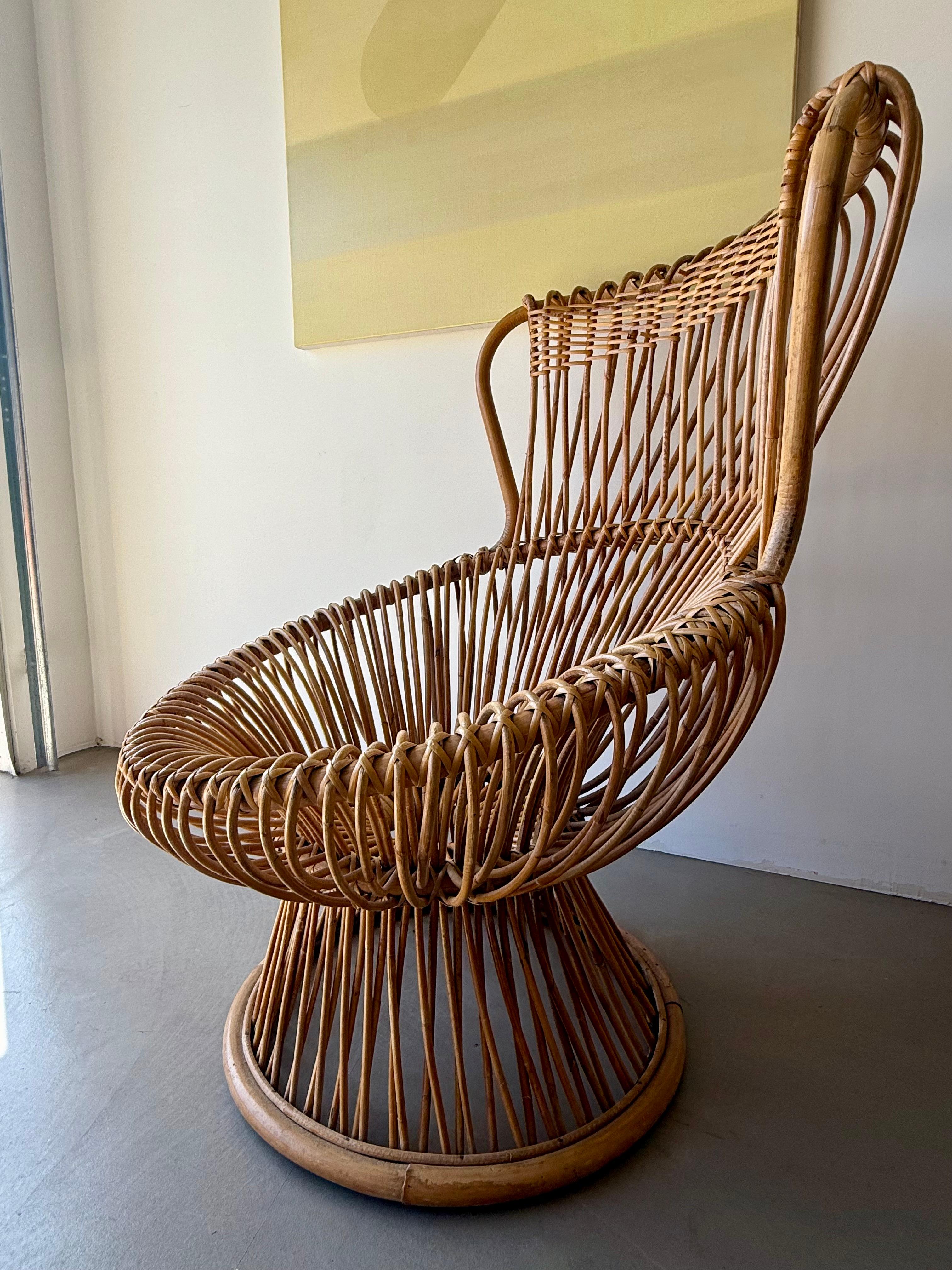Fauteuil en rotin vintage italien 