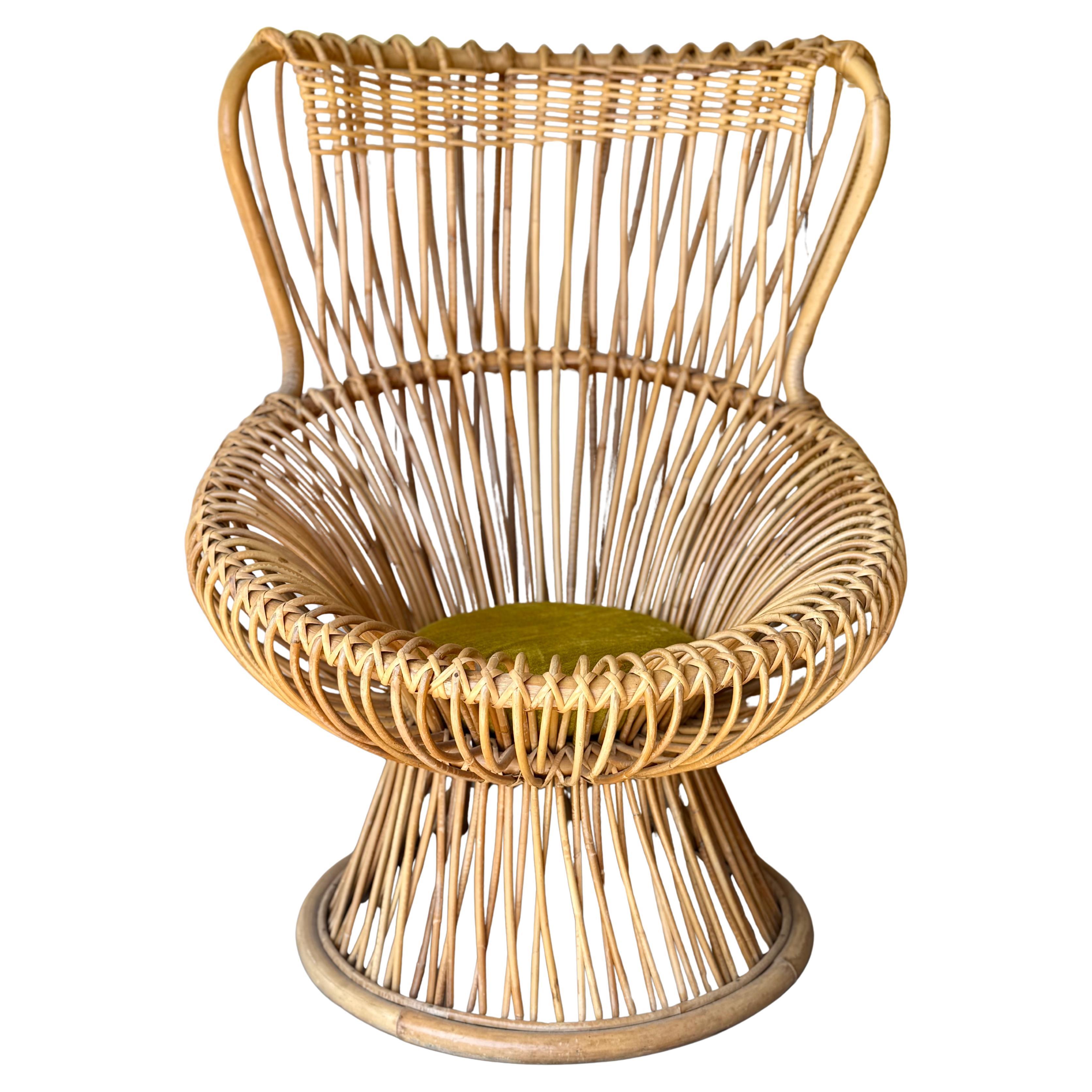 Vintage Italian "Margherita" Rattan Armchair by Franco Albini for Bonacina