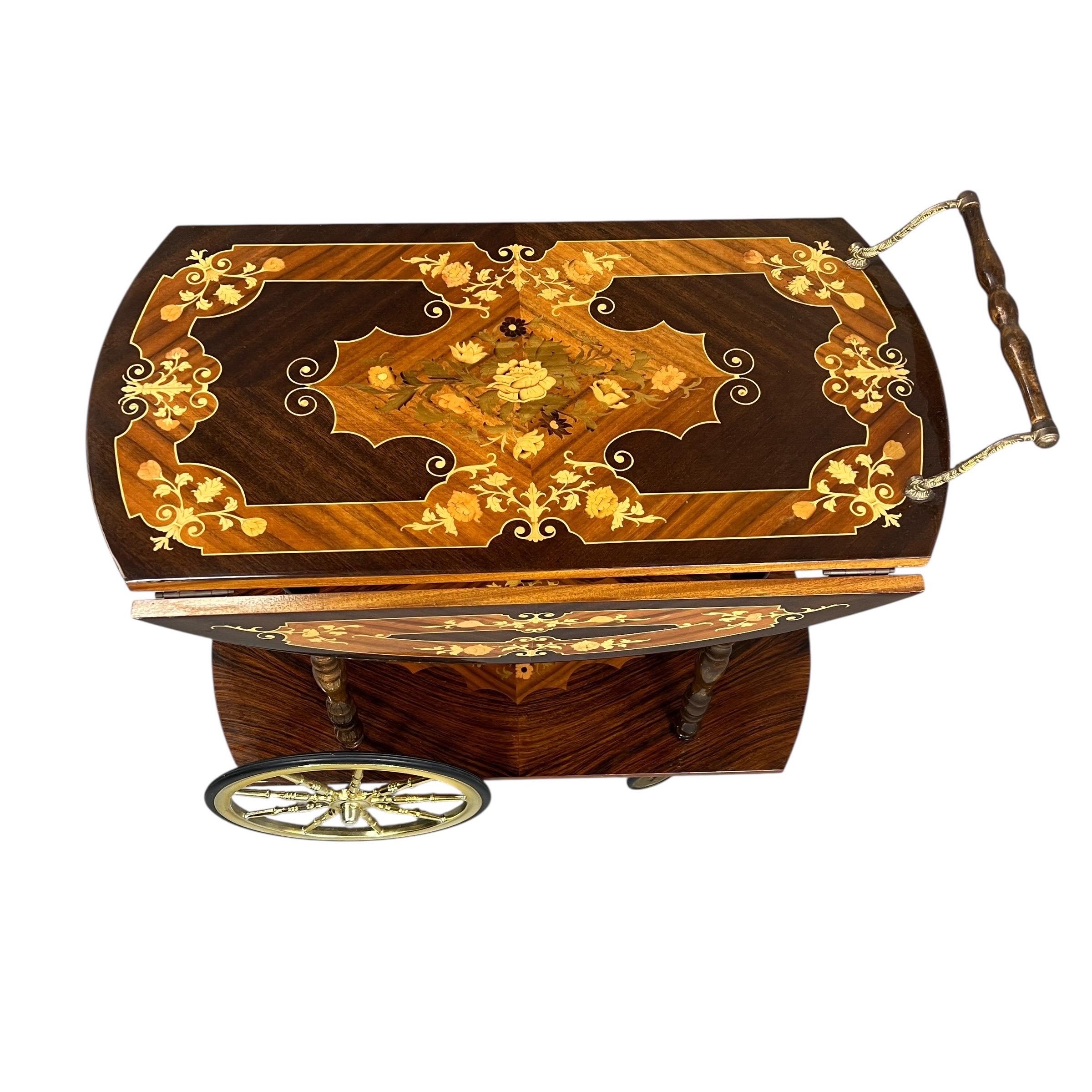 Vintage Italienisch Intarsien Bar Wagen Hollywood Regency im Angebot 5