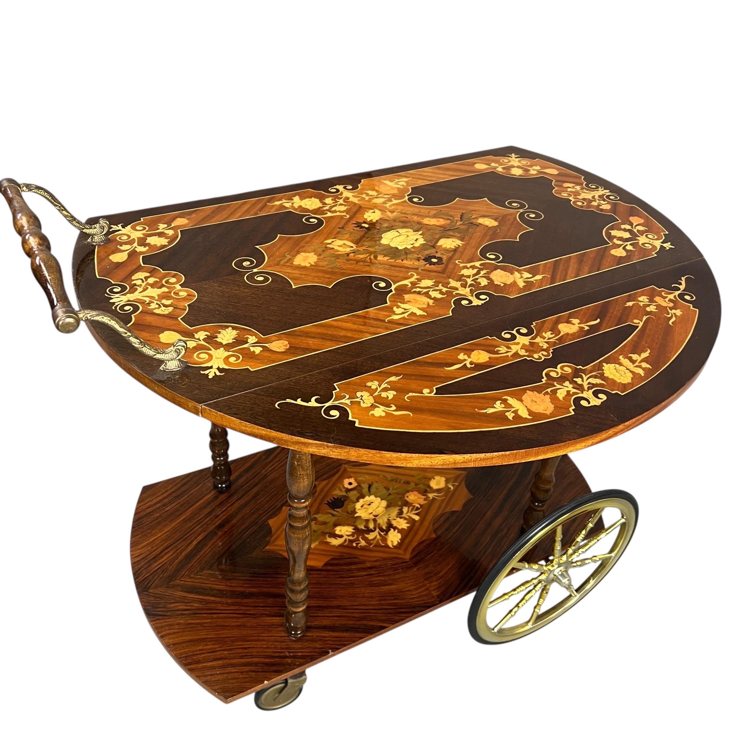 Vintage Italienisch Intarsien Bar Wagen Hollywood Regency (Unbekannt) im Angebot