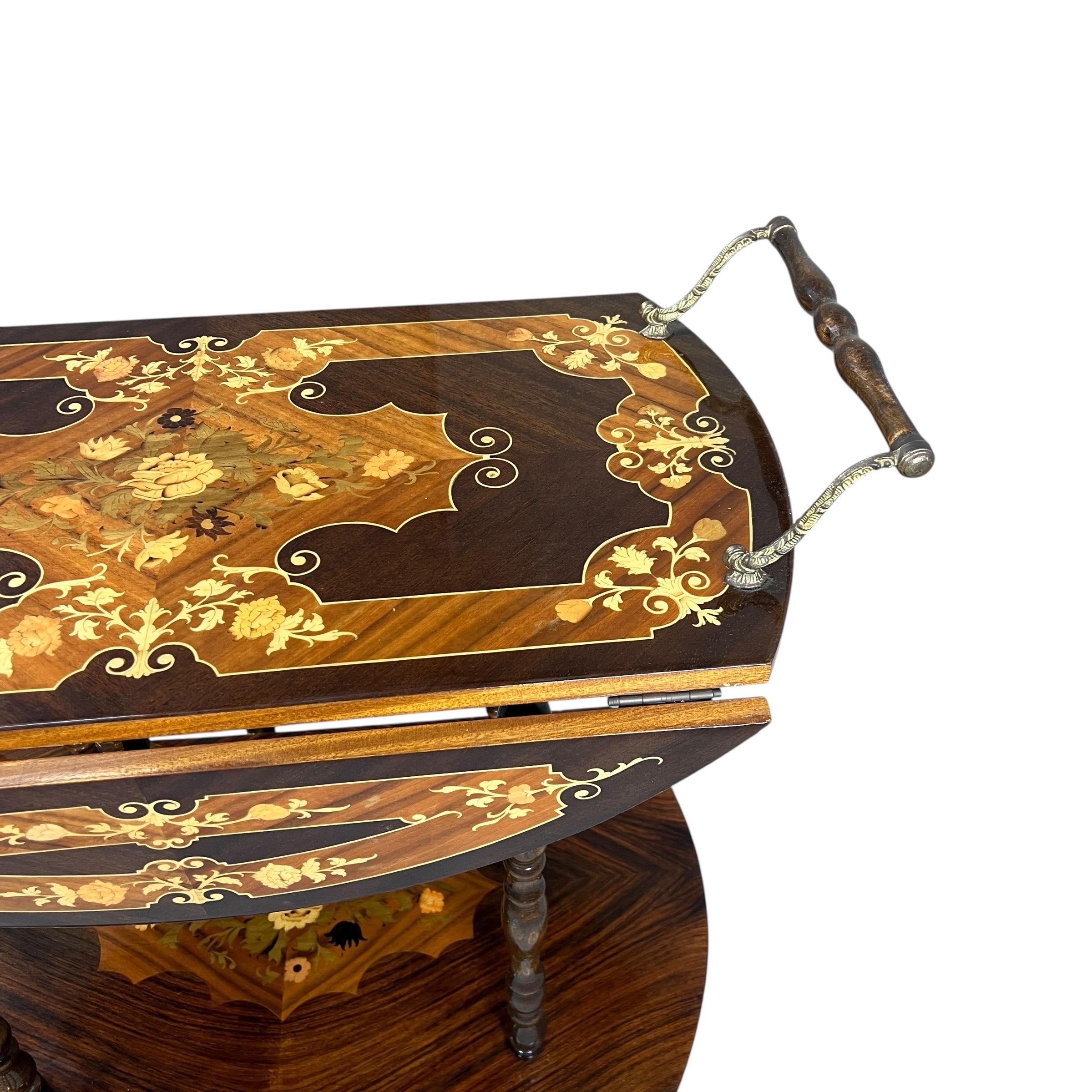 Vintage Italienisch Intarsien Bar Wagen Hollywood Regency (Ende des 20. Jahrhunderts) im Angebot