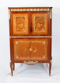 Vintage Italian Marquetry Burr Walnut Cocktail Cabinet & Glassware 20th Century
