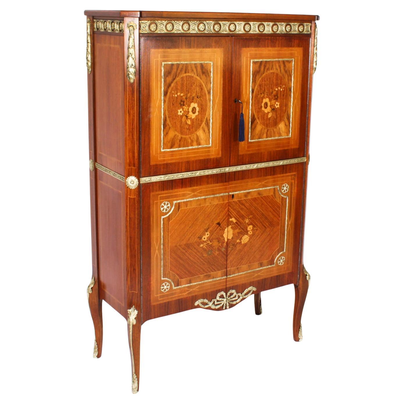 Italienischer Vintage-Cocktailschrank und Glaswarenschrank aus Wurzelnussholz mit Intarsien, Vintage, 20. Jahrhundert