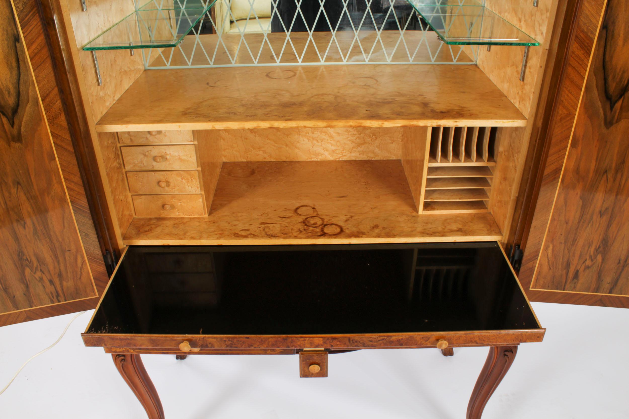 Vintage Italian Marquetry Inlaid Burr Walnut Cocktail Cabinet Mid Century For Sale 7